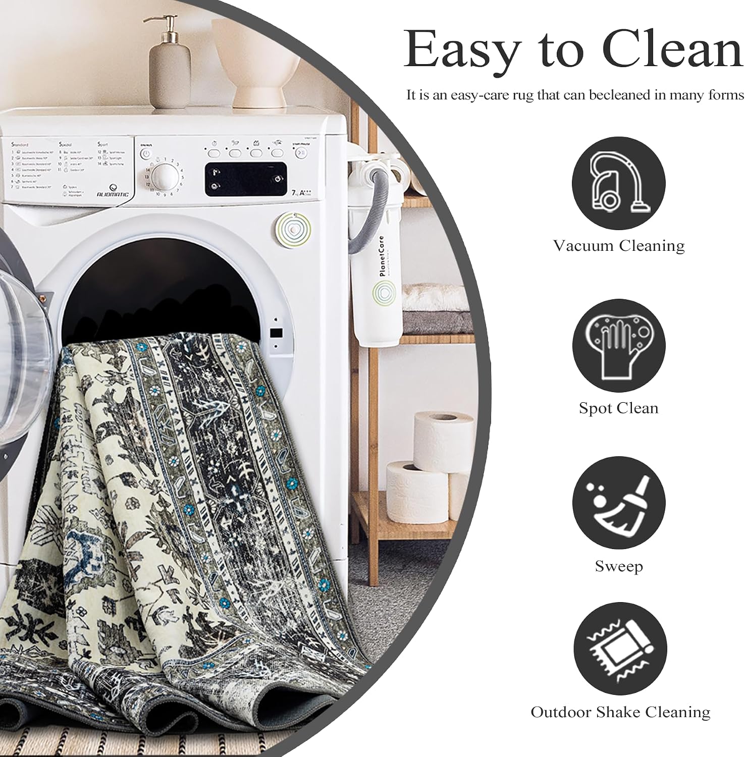 Ruaruarug Washable Area Rug 8x10 for Living Room, Bedroom, Ultra Soft Non Slip Stain & Fade Resistant, Pet & Kids Friendly, Suitable for High Traffic Areas Easy to Clean for Office Kitchen, White Gray thumbnail