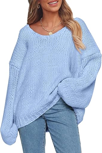PRETTYGARDEN Women's Fall Oversized Sweaters Long Sleeve V Neck Dressy Casual Chunky Knit Loose Pullover Tops Winter Clothing