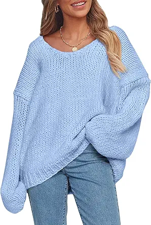 PRETTYGARDEN Women's Fall Oversized Sweaters Long Sleeve V Neck Dressy Casual Chunky Knit Loose Pullover Tops Winter Clothing