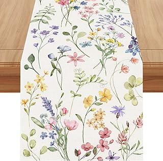 30+ Handmade Floral Decor Ideas For Romantic Homes 12 Linen Watercolor Flowers Spring Table Runner 72 Inches Long Spring Summe...