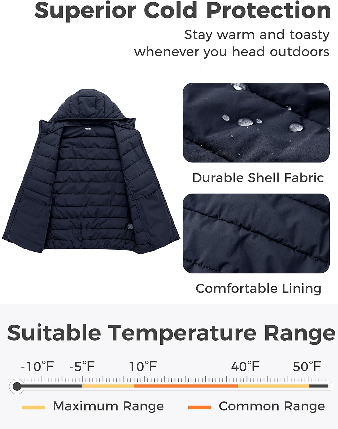 wantdo Men's Big and Tall Lightweight Puffer Jacket Quilted Warm Winter Coat Windproof Winter Jackets with Hood - Image 3
