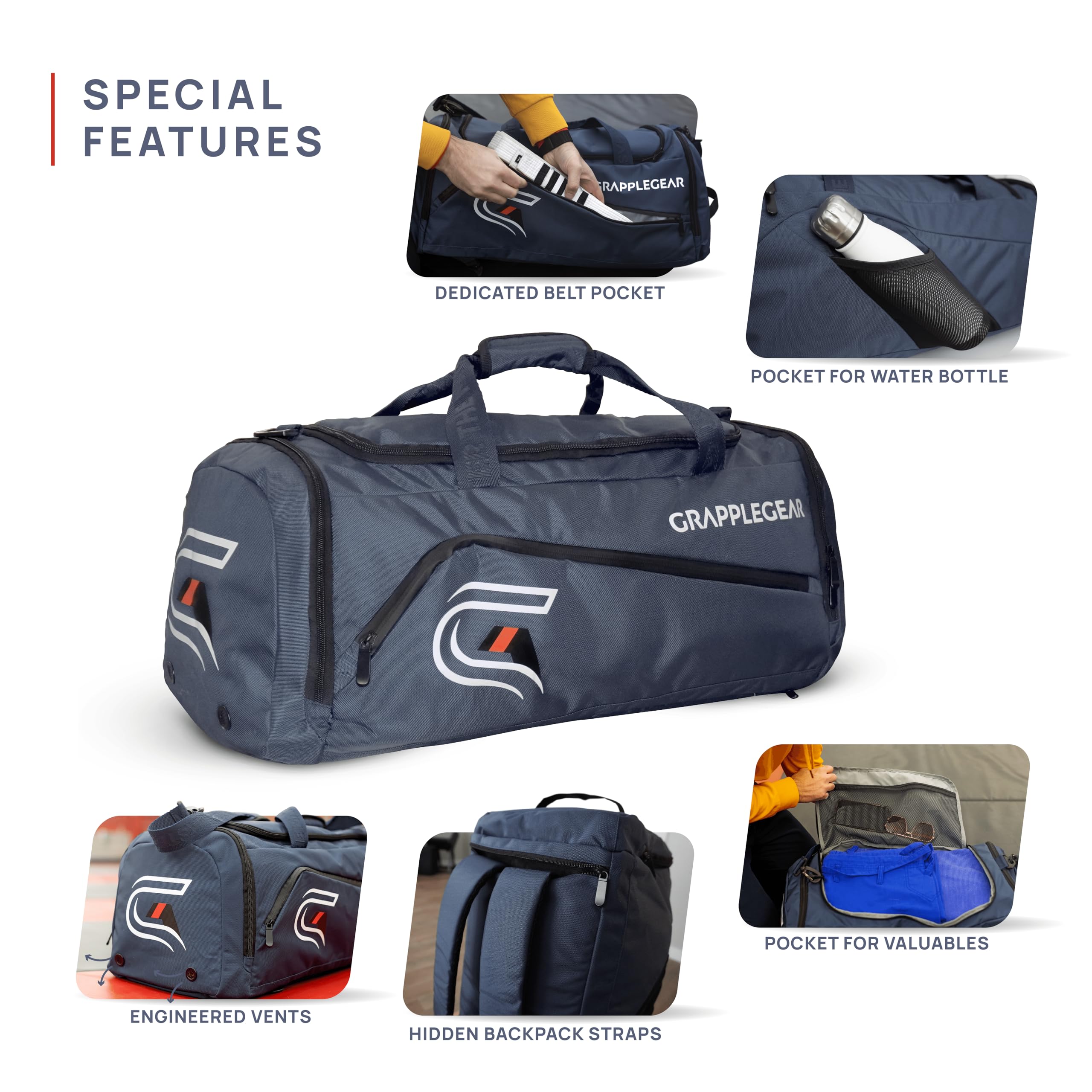 Bolsa de lona y mochila BJJ de alta resistencia en 1 – Bolsillo grande para Gi Sudoroso, Rashguard o zapatos – Bolsa de gimnasio perfecta para Jiu Jitsu brasileño, artes marciales, boxeo, 3