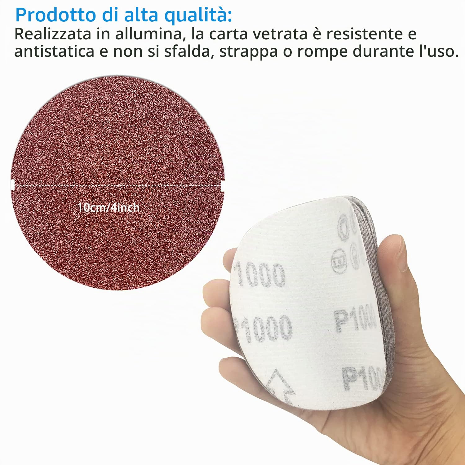 120 dischi abrasivi da 100 mm con gancio e anello per levigatrice orbitale e la maggior parte delle levigatrici orbitali rotanti 40/60/80/120/180/240/320/600/800/1000/1500/2000, grana di carta vetrata