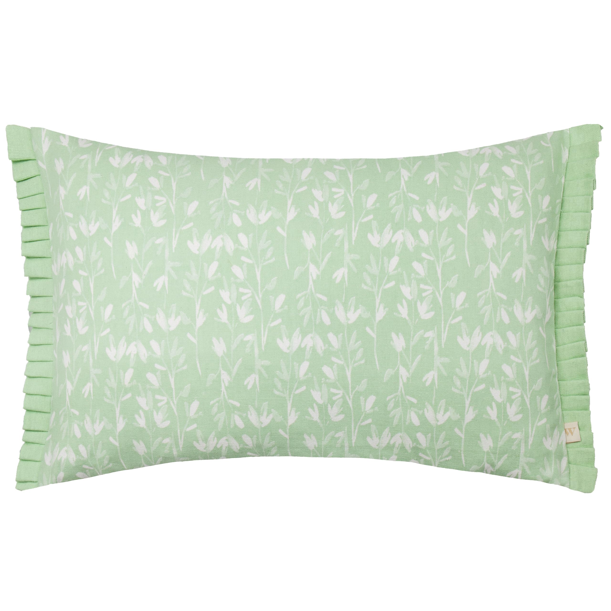 furn. Wylder Belle Cushion Cover – Nature Inspired Floral Cotton Pleated Trim Decorative Case (Sage – 30x50cm) — image 1