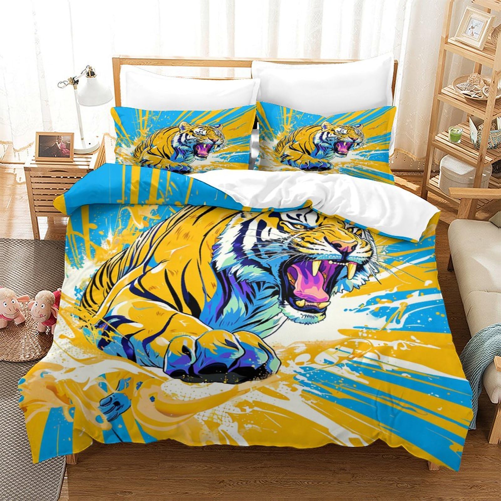 P1S9U7W5Y Vivid Tiger 3D Printed Duvet Cover Set 3 Pieces Soft Microfiber Bedroom Decor Tiger Bedding Set for Teens Adults Gift Double（200x200cm）