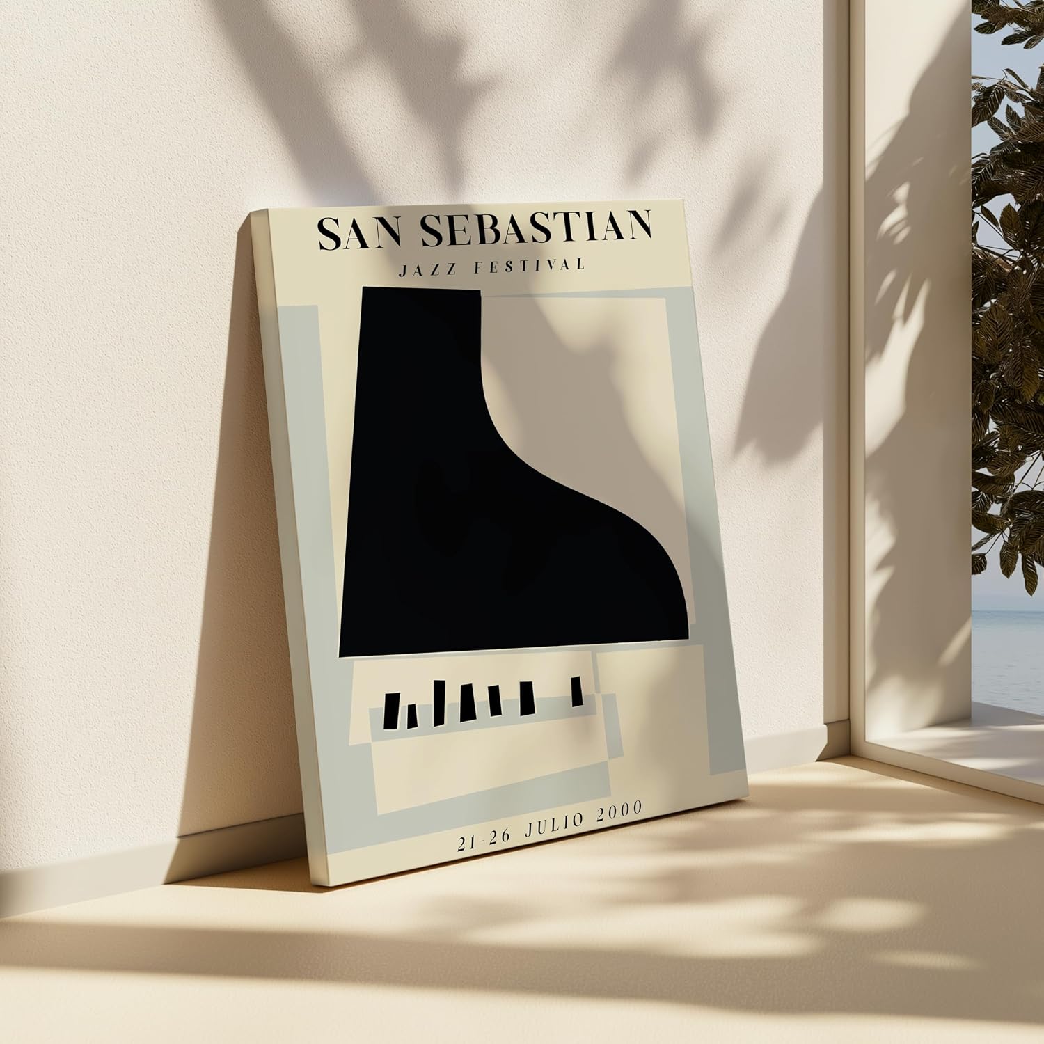 Poster Master Illustration Canvas - Retro Minimalist Print - San Sebastian, Jazz Festival, Piano, Aesthetic - Gift for Artist, Friend - Wall Decor for Home, Office - 8x10 STRETCHED Canvas