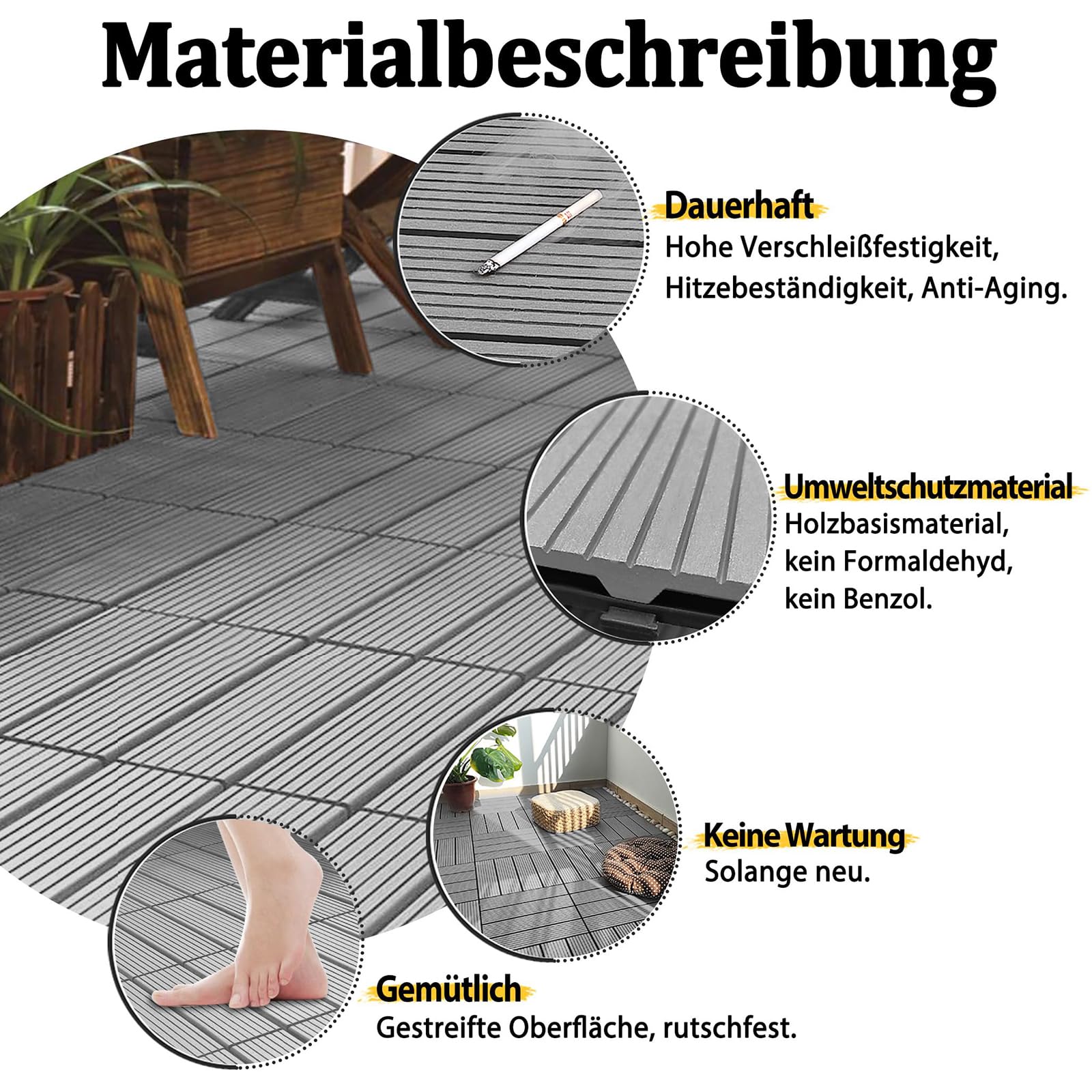 Caillebotis Bois Dalle Terrasse Exterieur Sol Balcon Exterieur Dalles Terrasse Clipsable RevêTement Sol Balcon Exterieur Light Grey 11pcs/1 m²