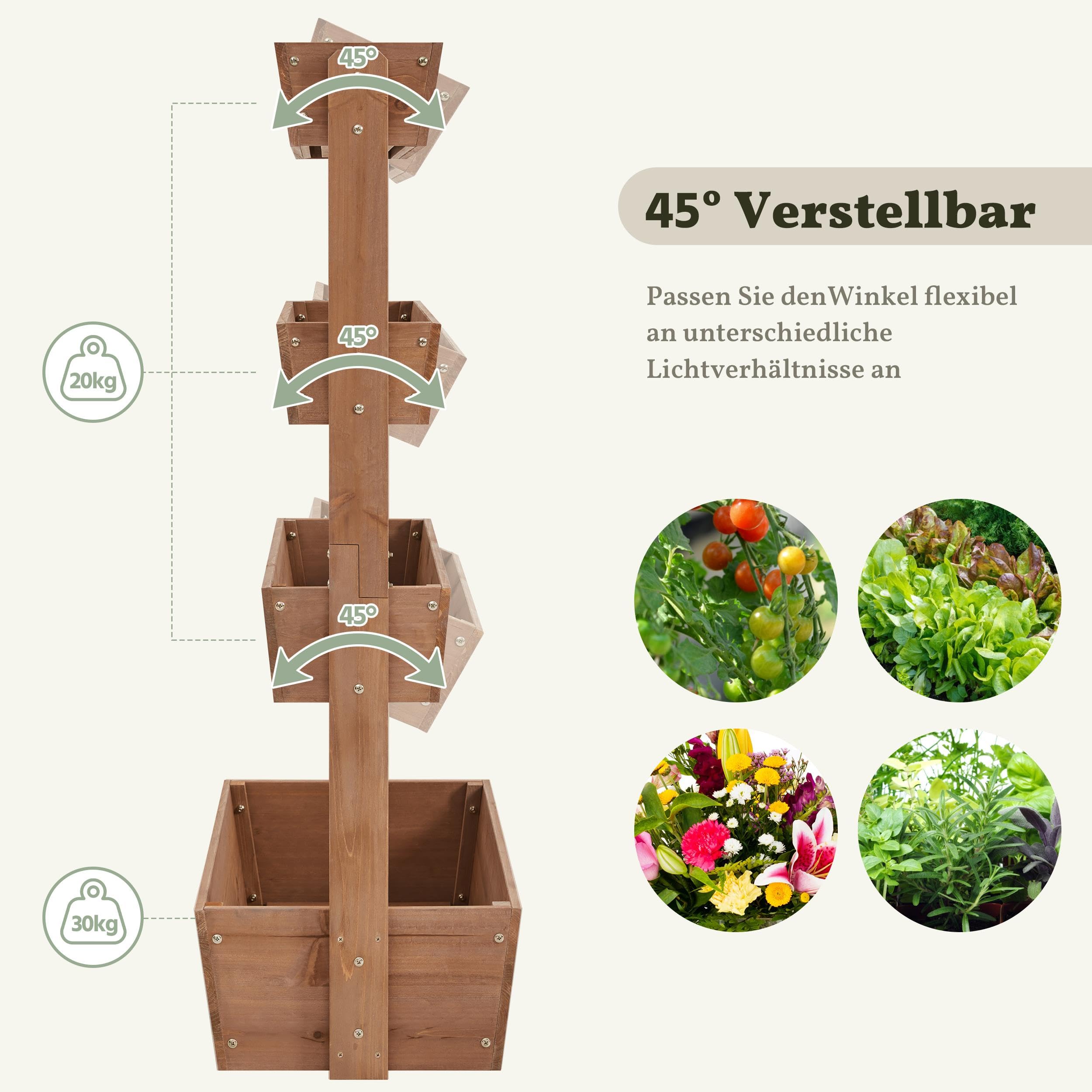 Yaheetech Pionowa podwyższona grządka z 4 poziomami, 84,5 x 45 x 140,5 cm, z otworami drenażowymi i włókniną do roślin, drewno jodłowe, odporne na warunki atmosferyczne, inspekt, grządka ogrodowa