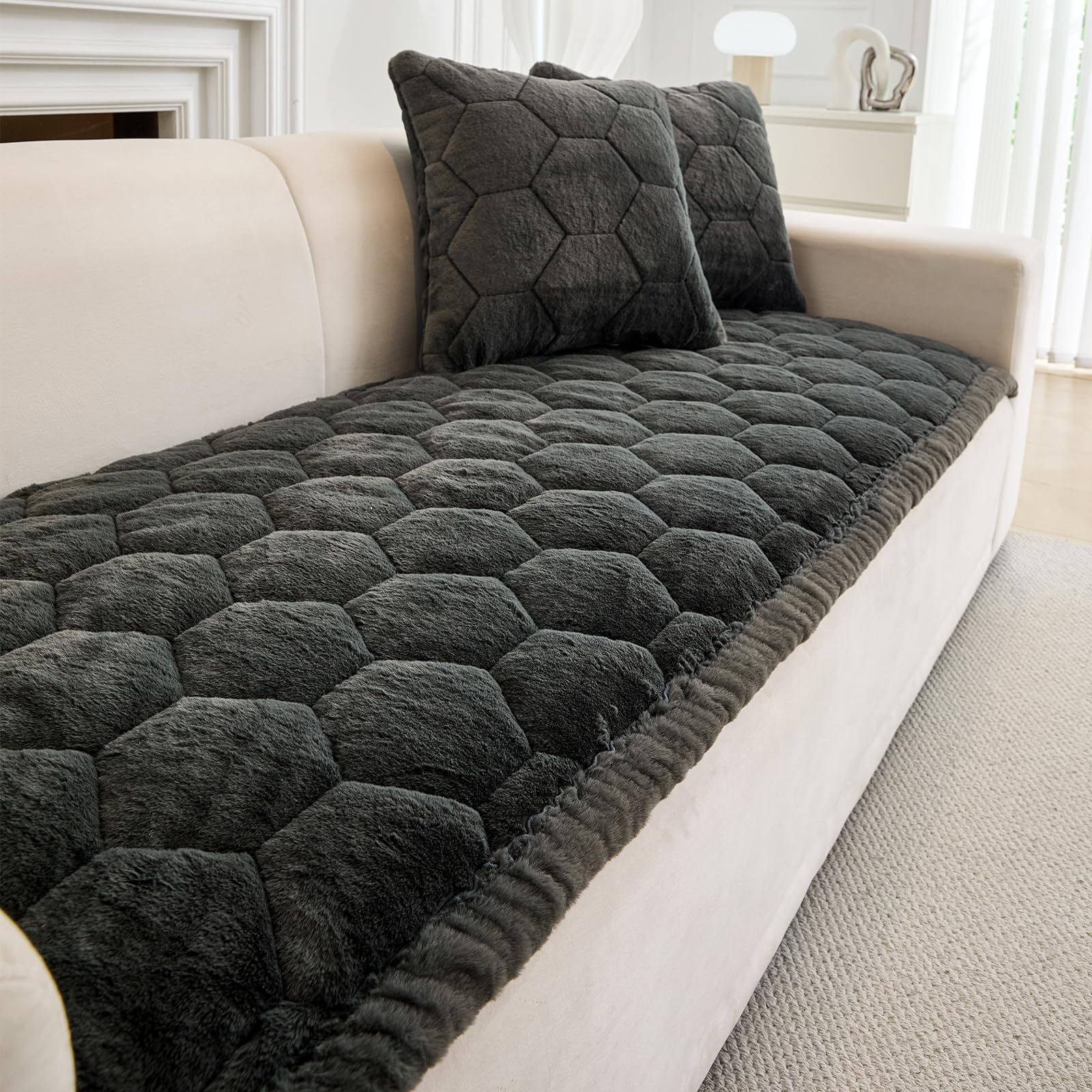 GKXLH Thick Sofa Cover Washable - Soft Flannel Universal Sofa Covers 2 3 4 Seater, Non-Slip Sofa Slipcovers, New Couch Covers Corner Sofa Cover Furniture Protector for Living Room (Dark Grey 70x210cm) — image 1