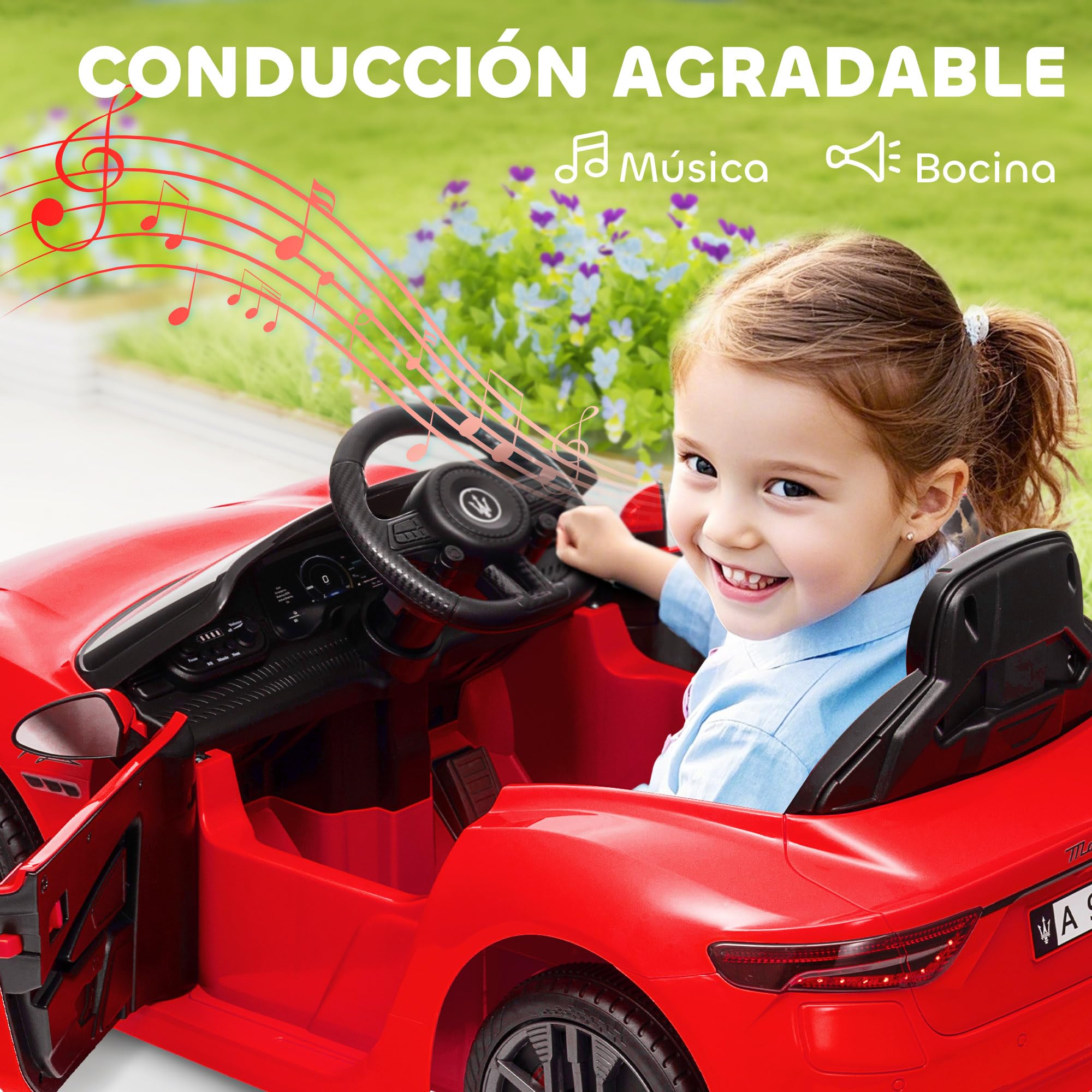 AIYAPLAY Coche Eléctrico para Niños Maserati Gran Turismo Folgore 12V 2 Motores Mando a Distancia 2,4G Rojo
