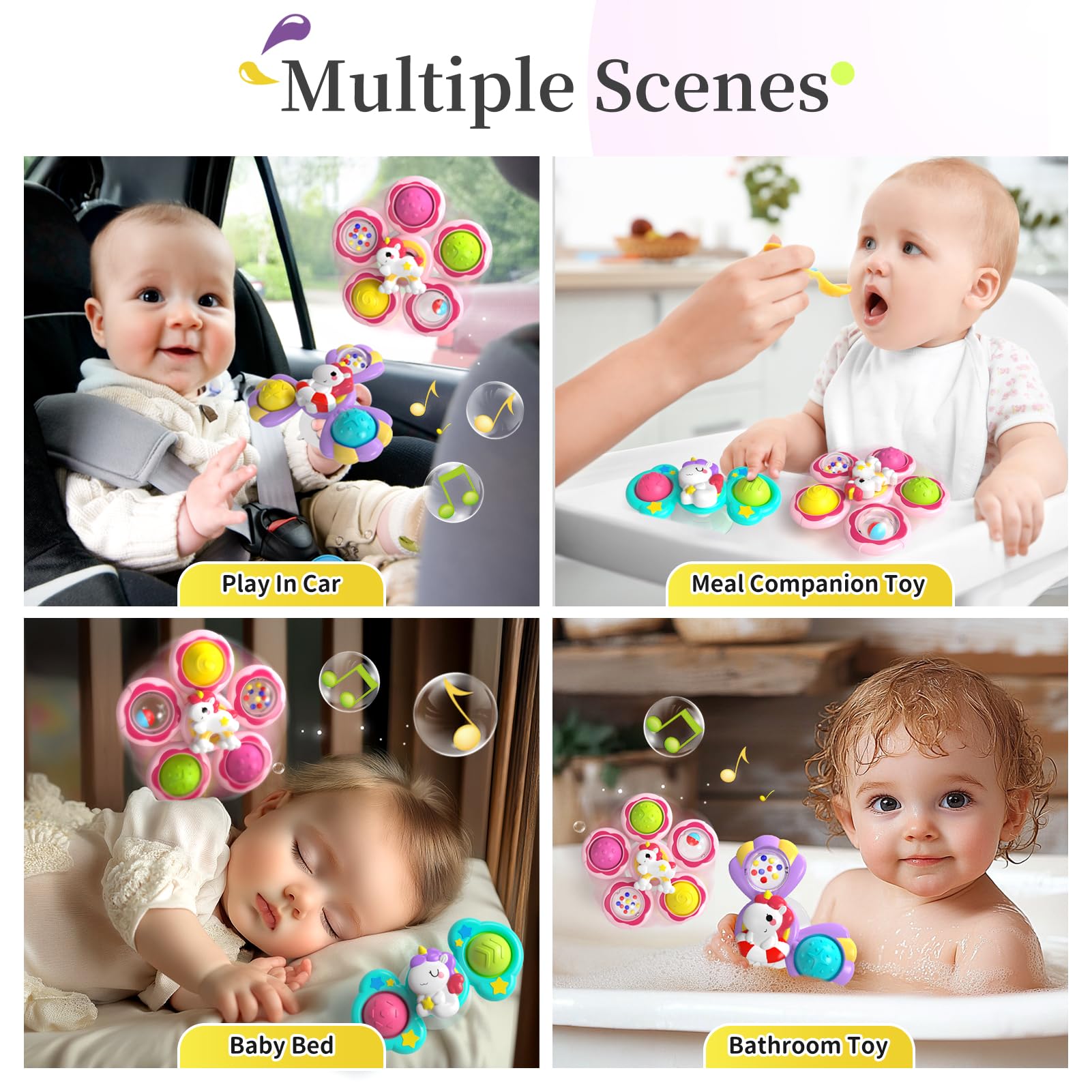 Usrela 3Pcs Suction Cup Spinner Toys, Pop Suction Cup Rotating Toys for 1 Year Old Girl, Novelty Rotating Tops Toddler Toy Age 1-2, 12 18 Months Girls Birthday Gift for Infant