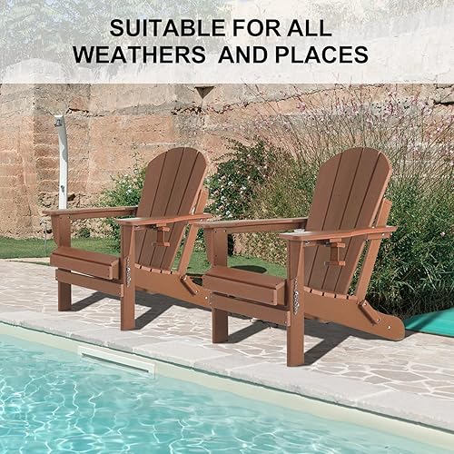 Miniatura 7 de nalone Juego de 2 sillas Adirondack con respaldo ajustable, sillas Adirondack plegables con soporte para tazas, silla Adirondack de plástico HDPE