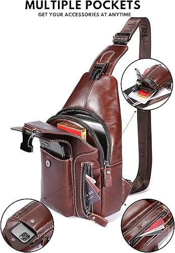 Miniatura 3 de Bolso bandolera pequeño de cuero para mujeres y hombres, bolsa cruzada, bolsa de pecho, mochila de viaje de hombro, resistente al agua, Caoba,