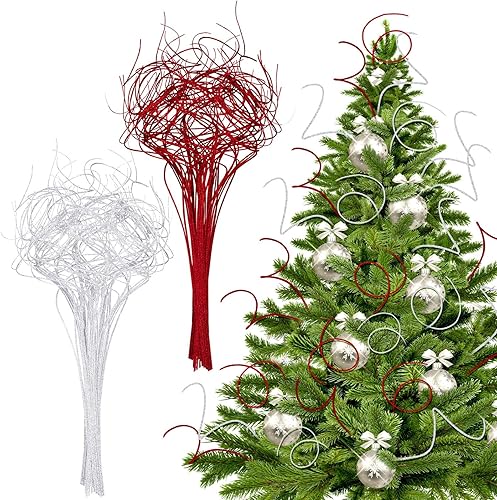 Miniatura 7 de Syhood 60 ramas rizadas de Navidad con purpurina de sauce rizado para decoración de Navidad, boda, vacaciones y hogar (dorado)