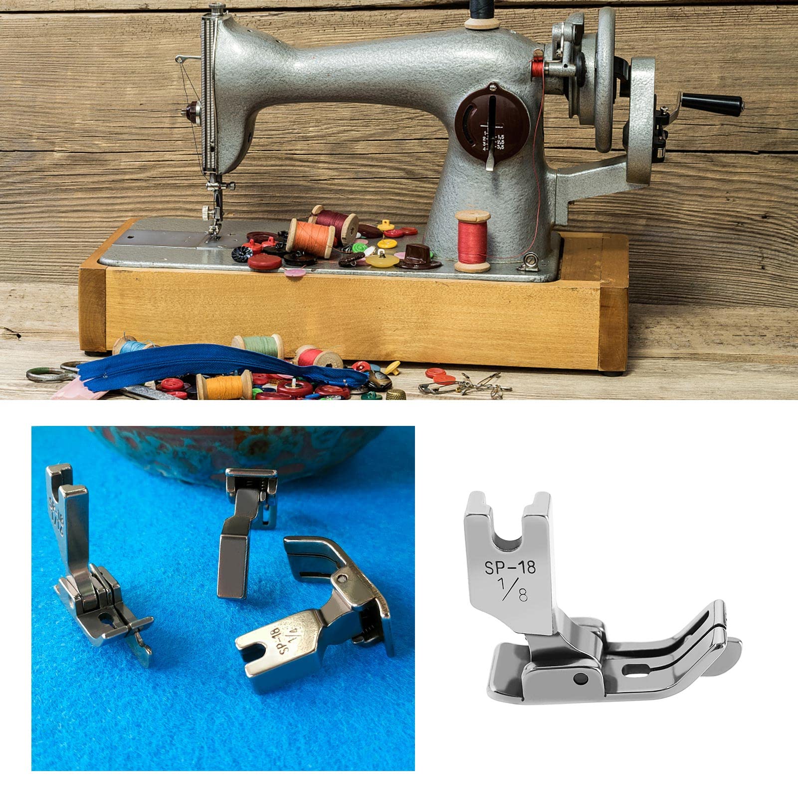 VGOL 3PCS Industrial Sewing Machine Hinged Presser Foot with Right Guide 1/16 1/8 1/4 Inch Metal Compatible with Brother Consew Singer - Image 4