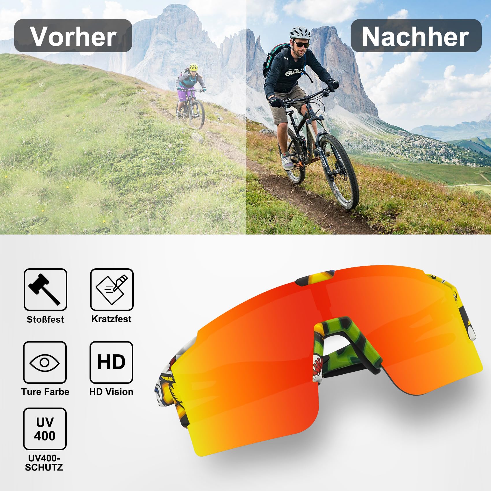 DUDUKING Gafas de sol deportivas para hombre y mujer, con impresión de transferencia de agua, para deportes al aire libre, ciclismo, correr, golf, protección UV 400, gafas de béisbol