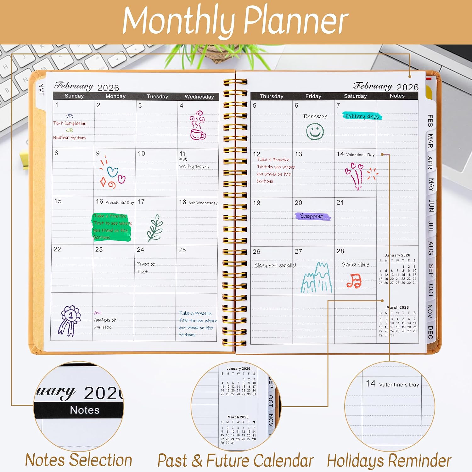 Xqumoi 2026 A5 Planner - Funny Shit Sweary 2026 Weekly and Monthly Planner Adult Humor Writing Notebooks, Jan. 2026 - Dec. 2026, Hardcover Calendar with Tabs Stickers Back Pocket Twin-Wire Binding image 4