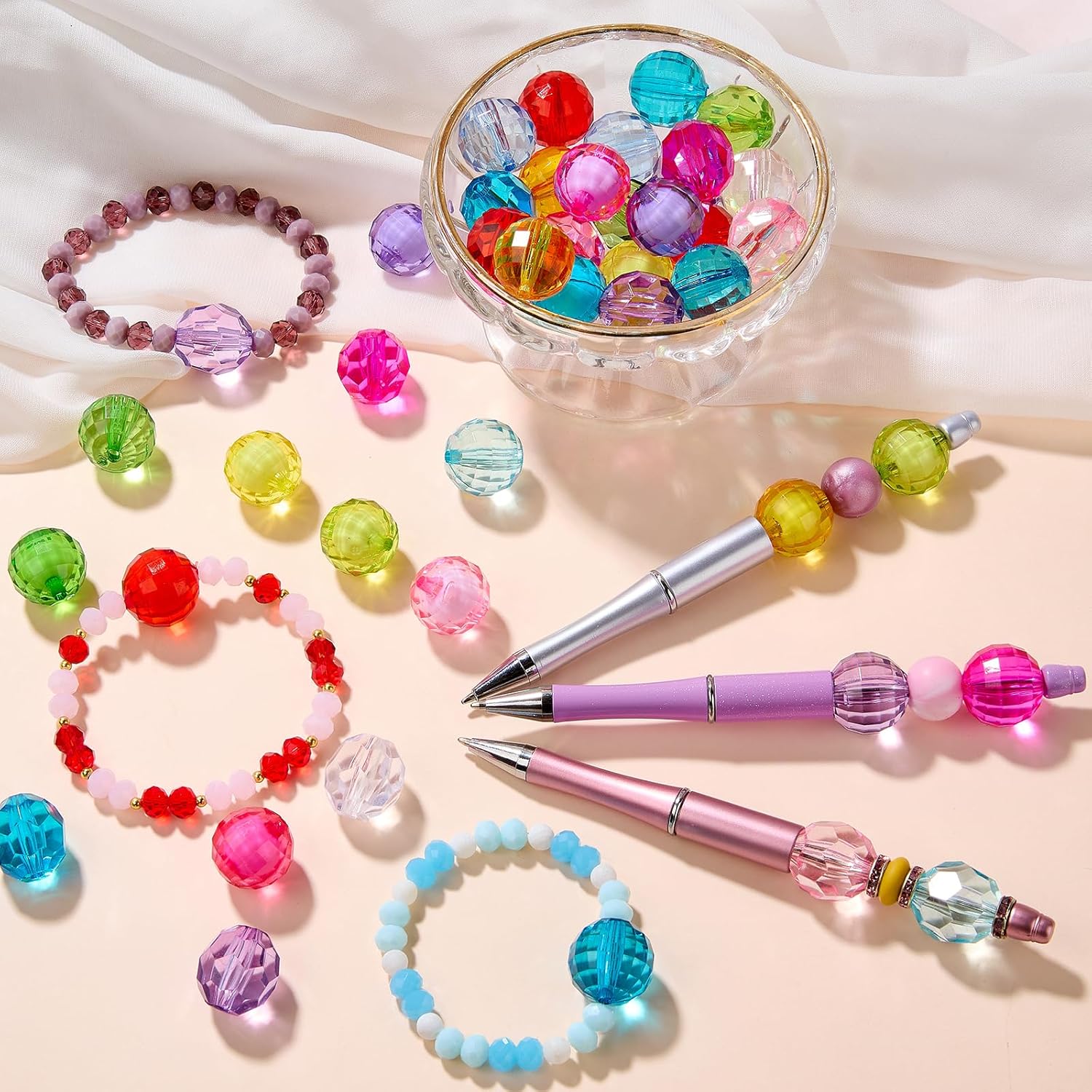 Ornaland 45~50 Pcs Acrylic Crystal Beads for Jewelry Making Bulk Transparent Round Facets 20mm Colorful Crystal Beads for Bracelets Earrings Necklaces DIY Crafts - Image 4