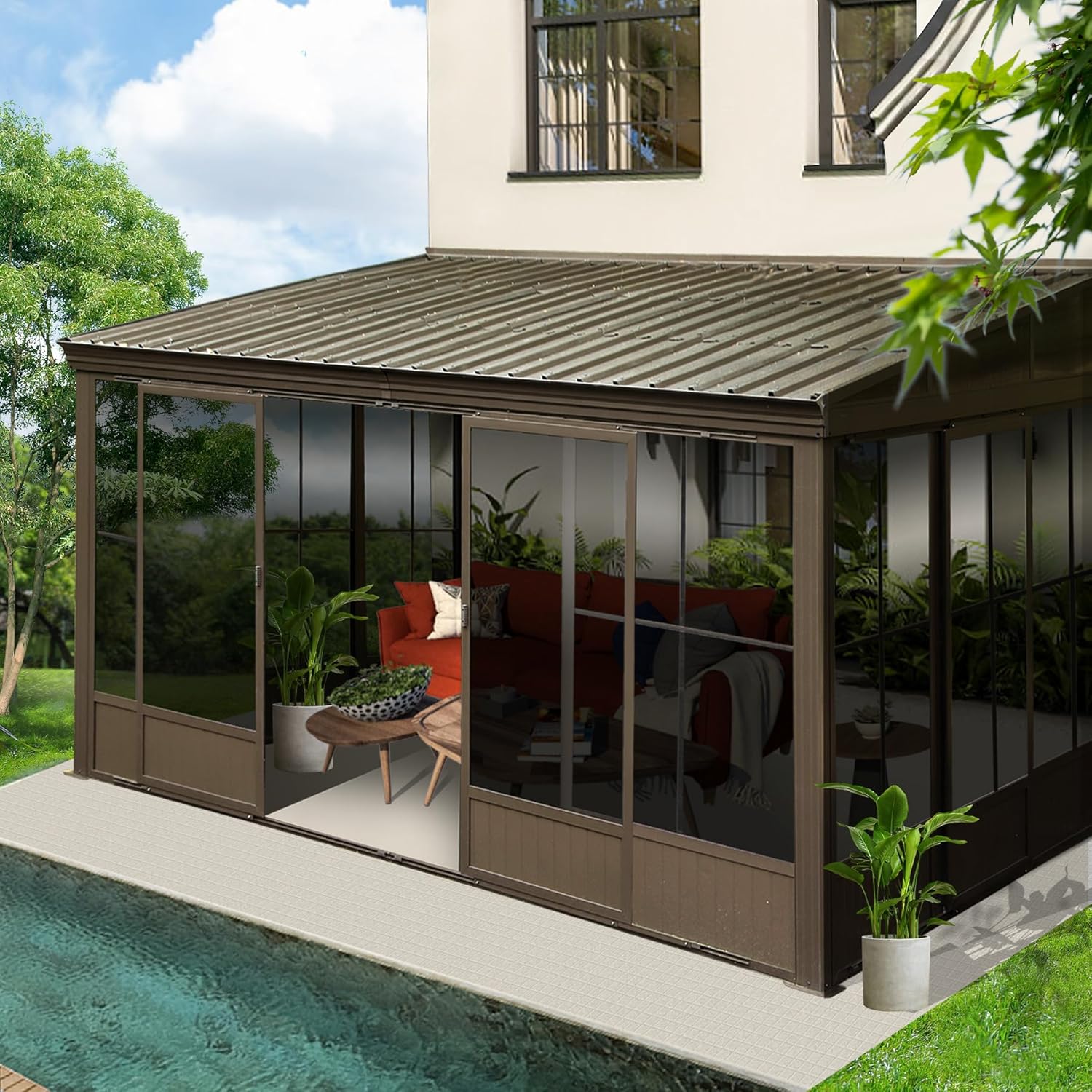 Domi 10x12FT Sunroom Wall Mounted, Solarium Aluminum