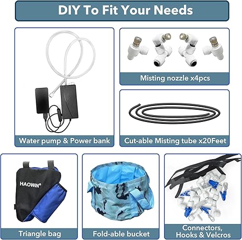 Miniatura 2 de HAOWIN Sistema de nebulización portátil con bomba de agua, bolsa triangular y cubo plegable, sistema de enfriamiento de nebulización móvil para