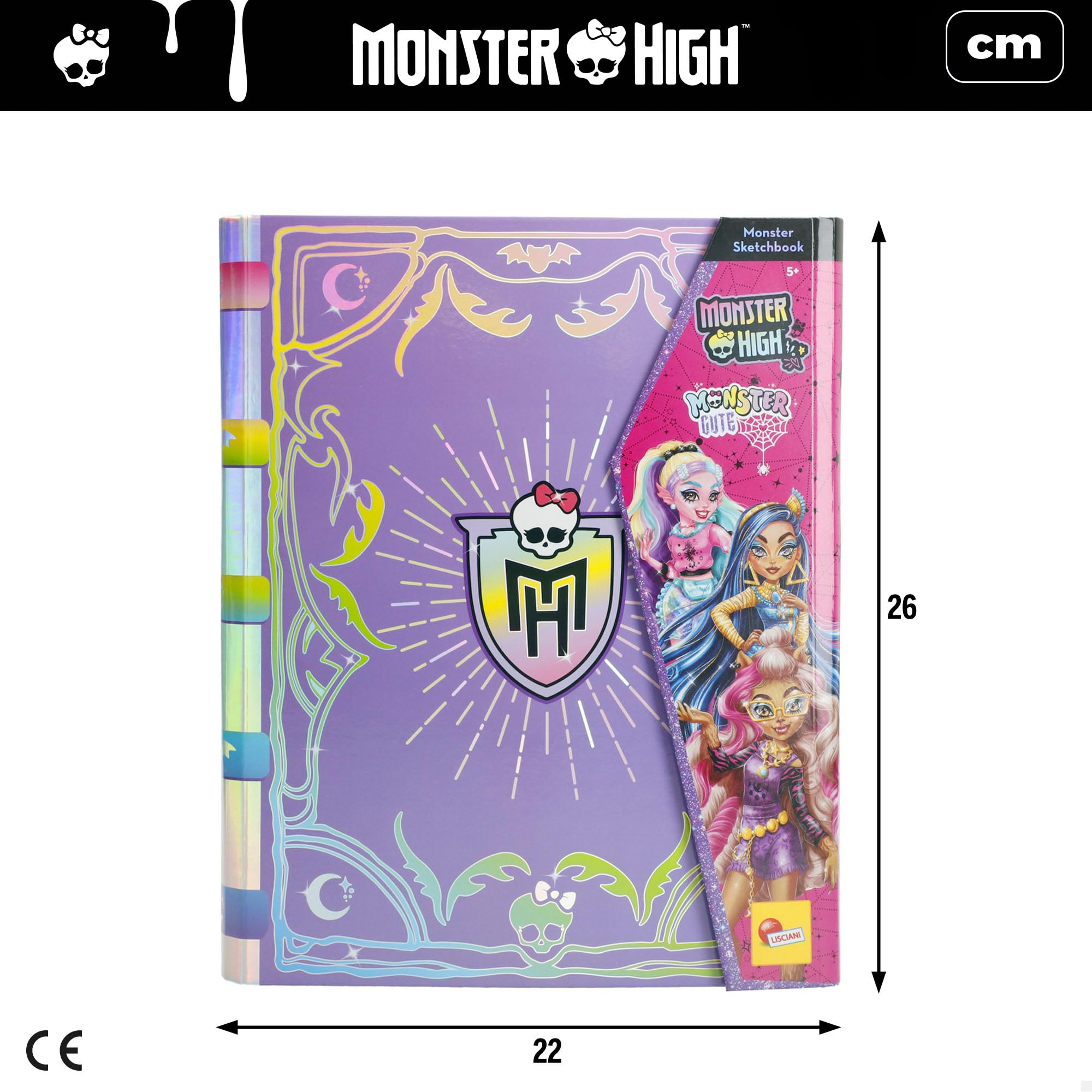 LISCIANI - MONSTER HIGH - Cuaderno de Actividades de Dibujo - Monster Cute - Para Niños a Partir de 5 Años - 39 Páginas - Cuaderno de Actividades: Pegatinas de Ropa, Imágenes para Colorear, Purpurina
