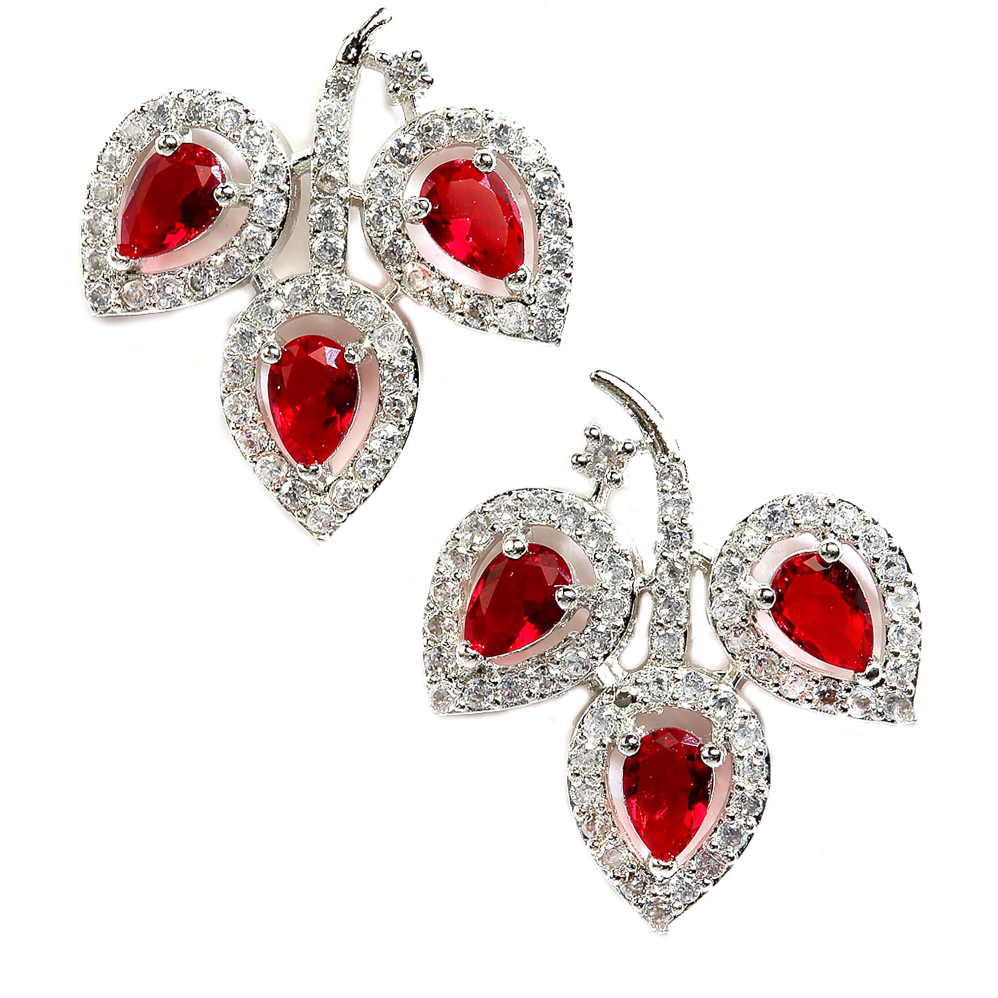 Leaf Shaped Rhodium Plated American Diamond Stud Earring For Women And Girls-image-24