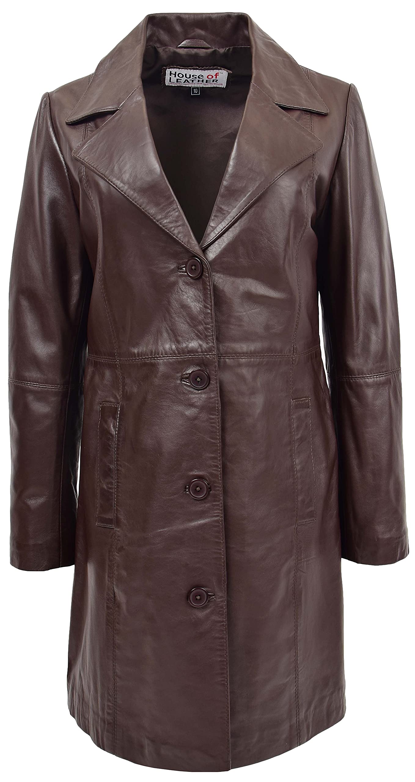 Womens Real Leather 3/4 Length Mac Coat Button Fastening Macey (18, Brown)