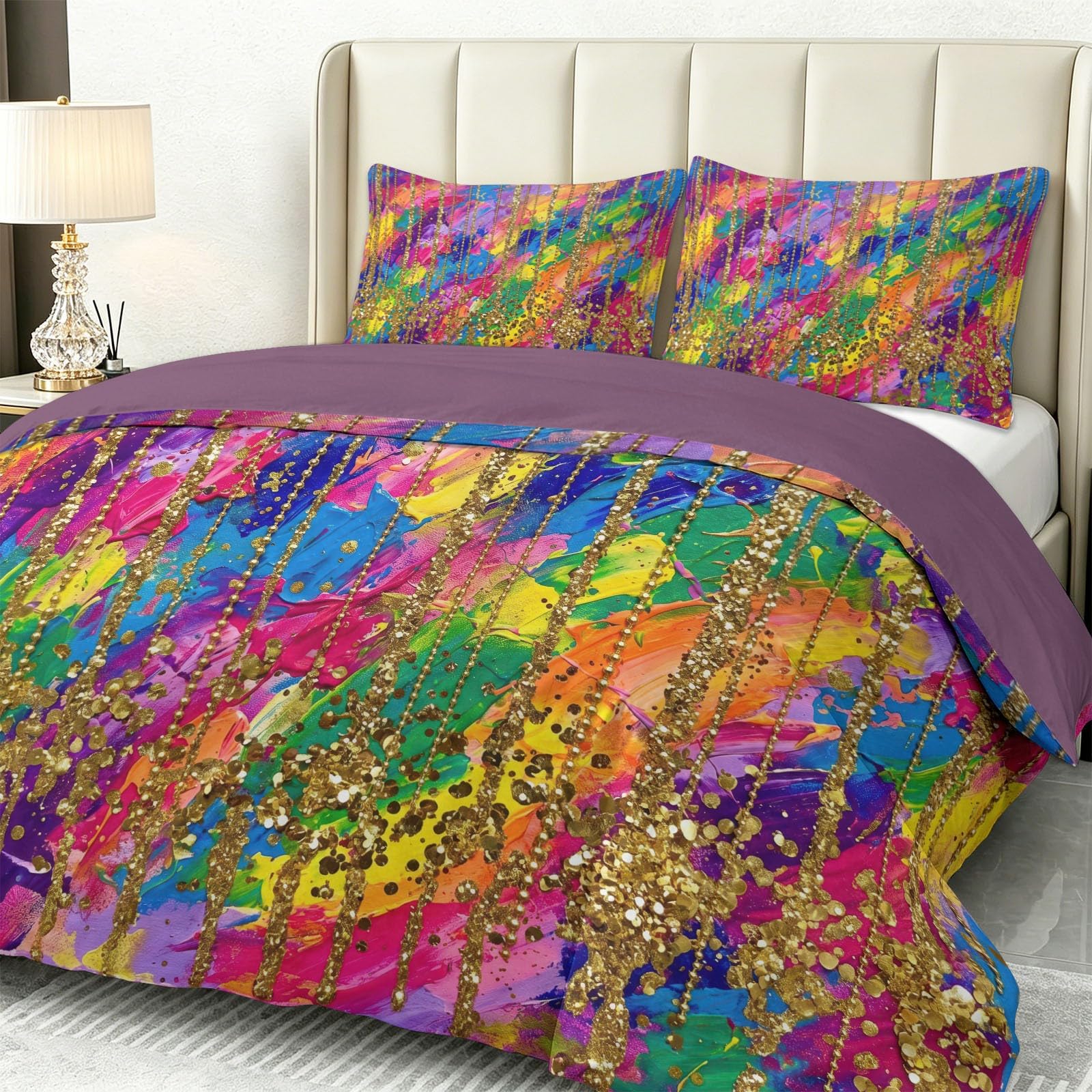 Fantazyjny 3-częściowy zestaw pościeli akwarelowej luksusowej, miękkiej poszewki na kołdrę 140 x 200 cm i 2 poszewki na poduszki 80 x 80 cm, 2-osobowy zestaw pościeli z zamkiem błyskawicznym