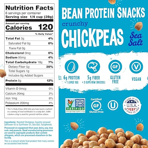 Miniatura 2 de The Good Bean Garbanzos crujientes  Sal marina  (paquete de 6) bolsa resellable de 6 onzas  Frijoles de garbanzos asados  Snack vegano con buena