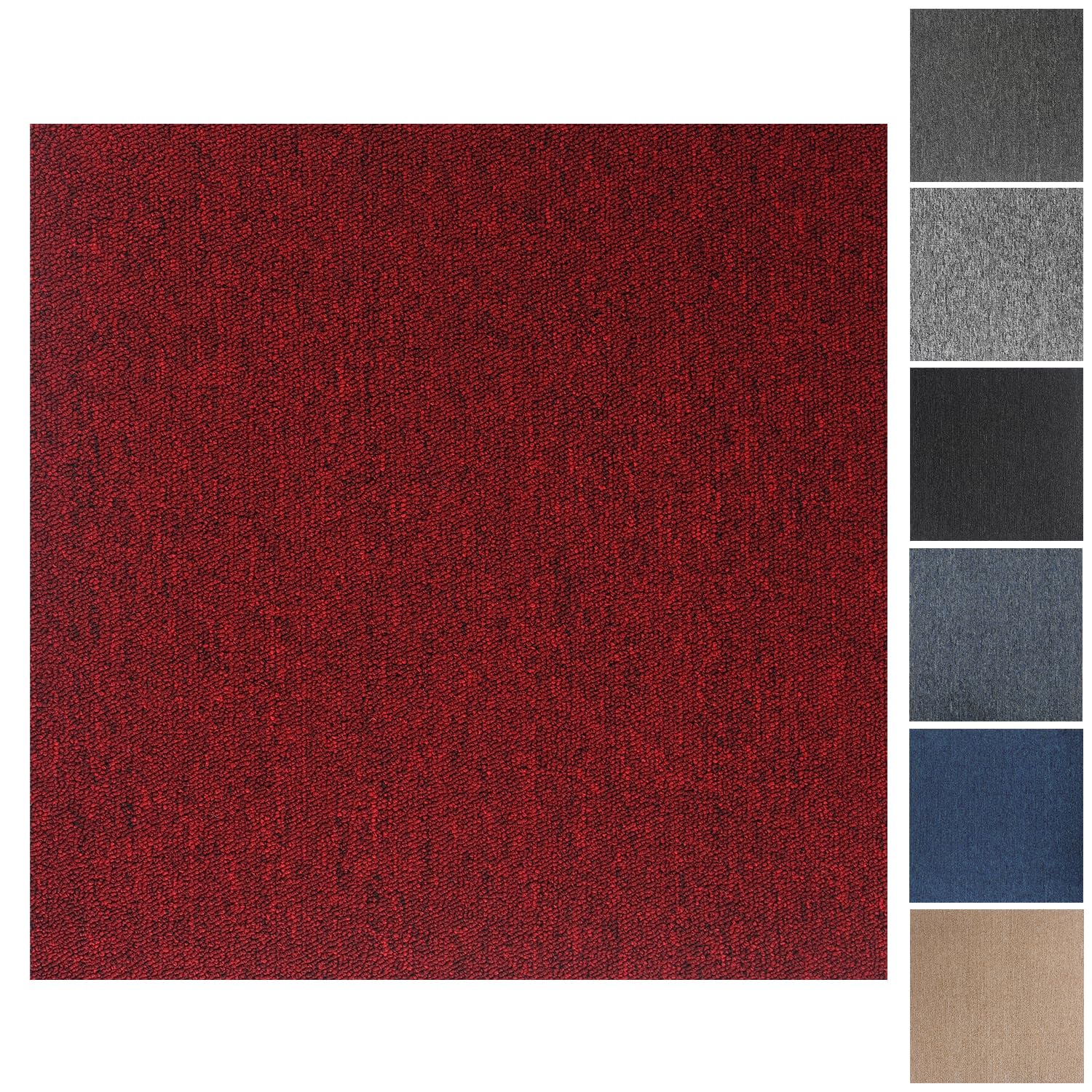Carpet Tiles, 20pcs Carpet Tiles 50x50 for for Commercial Retail, Office, Home, Kitchen, Bedroom, Living Room, Bathroom (Red)