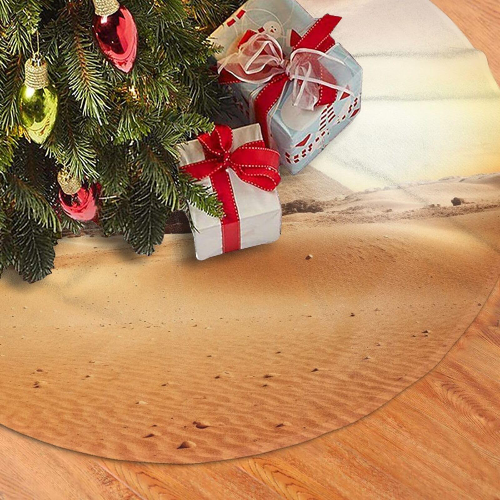 Fodpand Black Egyptian Pyramid In Desert Christmas Tree Skirt 48" Velvet Xmas Tree Skirt Mat Rustic Christmas Tree Mat Cover Winter Xmas Tree Collar For Indoor Outdoor Christmas Decorations