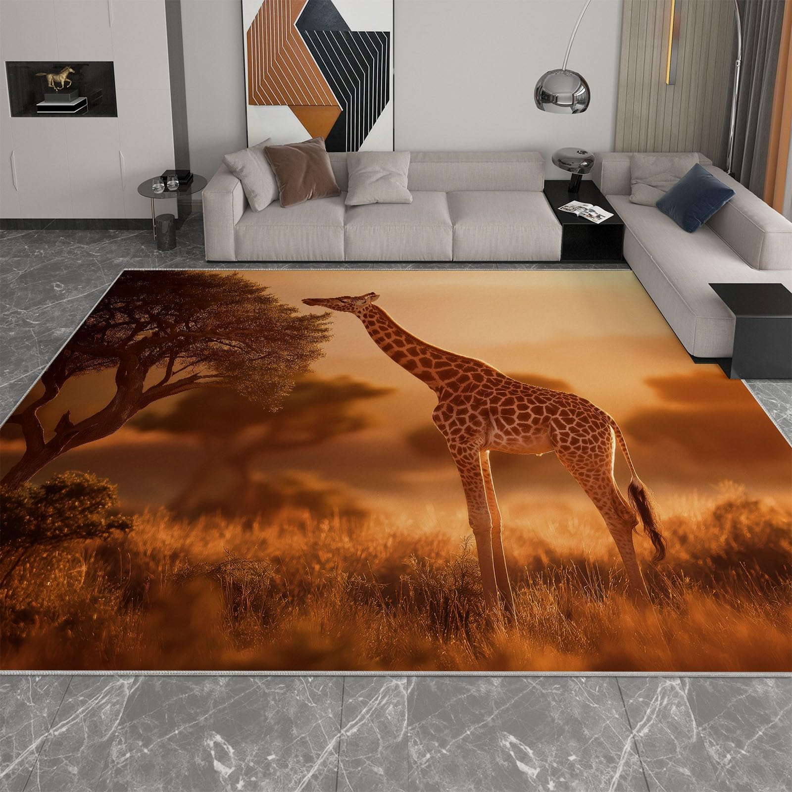 Feld-Girafa Alfombra de salón, 160 x 230 cm, fotografía de animales, franela lavable, antideslizante, alfombra de pelo corto, alfombra de suelo para salón, comedor u oficina, fácil de limpiar