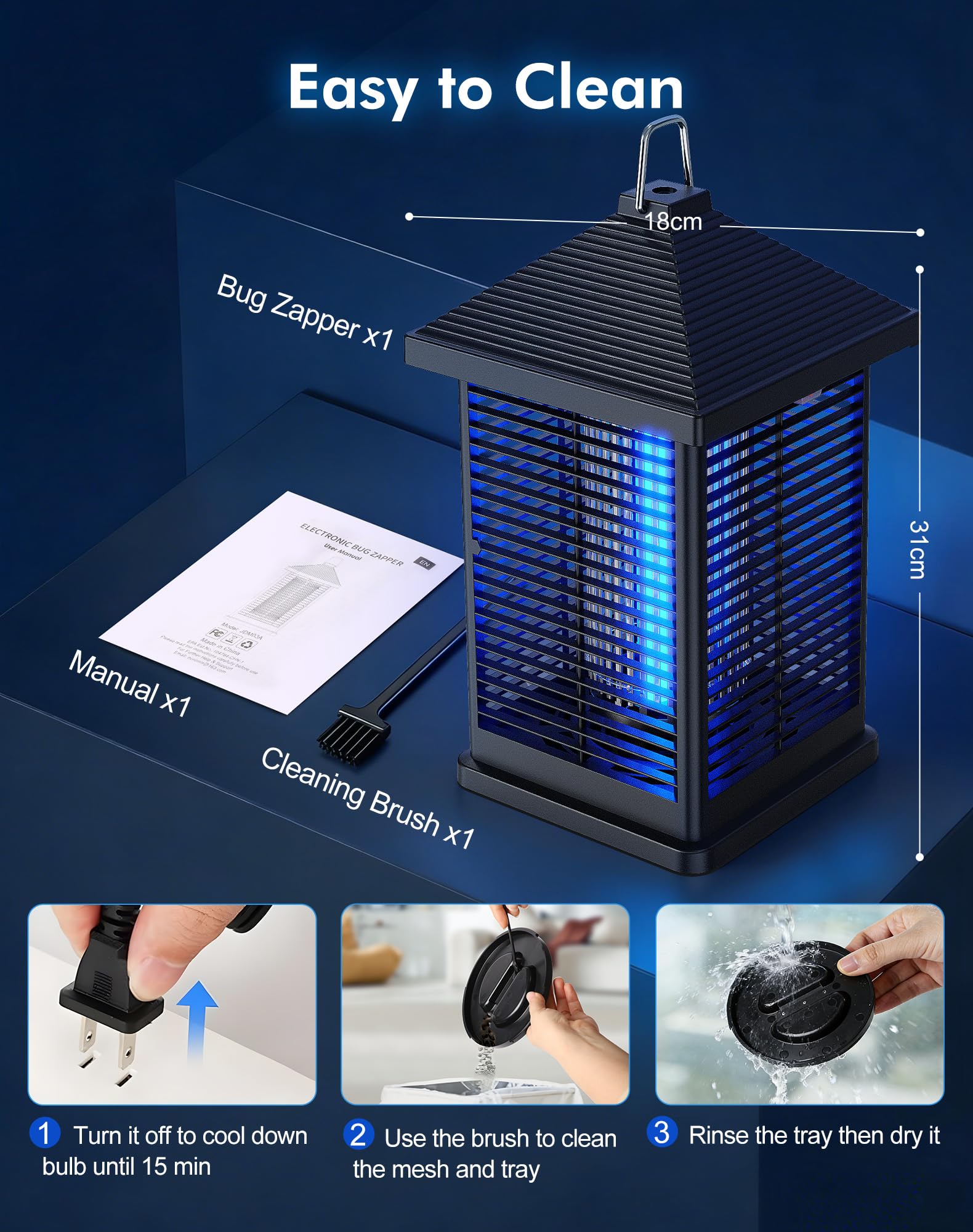 Lampada Antizanzare Elettrica 18W, 4000V Smart Auto Trappola Elettrica Anti-Insetti Volanti 80 ㎡ Copertura IPX4 Per Uso Interno Ed Esterno, Sicura Per Famiglia, Terrazza, Giardino, Campeggio, Casa