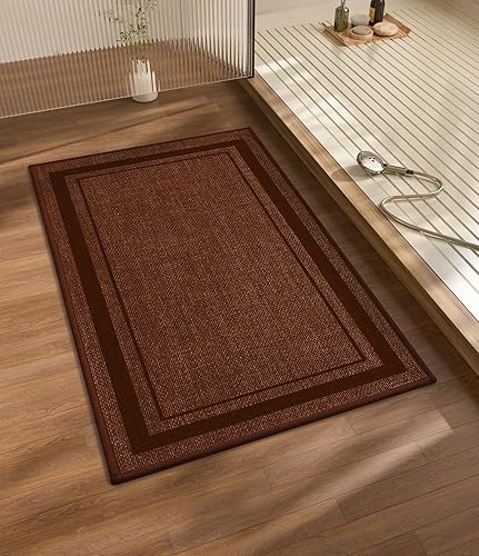 Miniatura 52 de chakme Juego de 2 alfombras de baño ultrafinas, absorbentes, antideslizantes, lavables a máquina, color beige oscuro, 17 x 24 pulgadas + tapete para