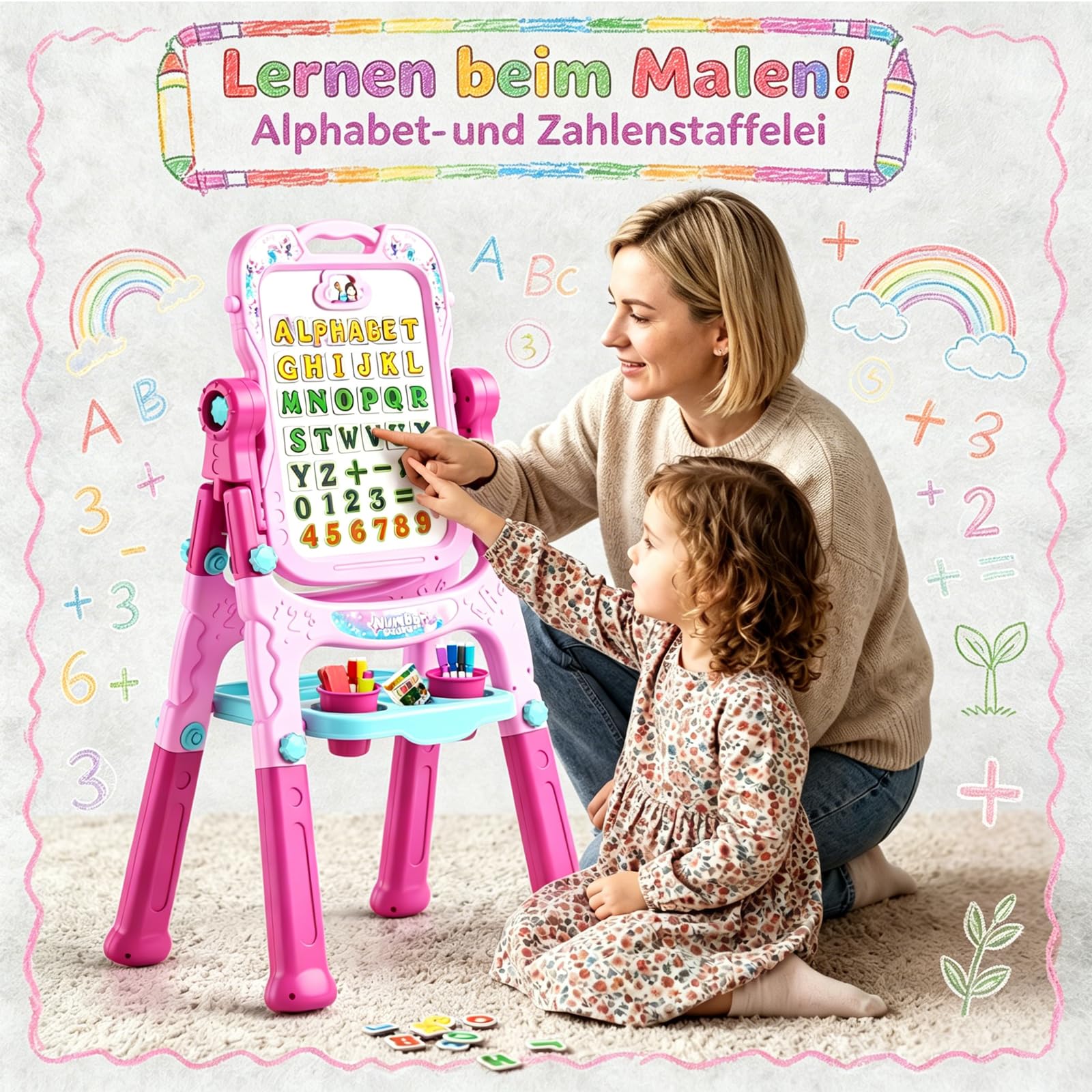 Staffelei Kinder, Maltafel Zaubertafel, Kleinkinder Spielzeug ab 2 Jahre Mädchen Spielzeug für 1-6 Jahre Painting Board Lernspielzeug für 1 2 3 4 5 6 Jahre Baby Kinder Geburtstag Geschenk Schreibtafel