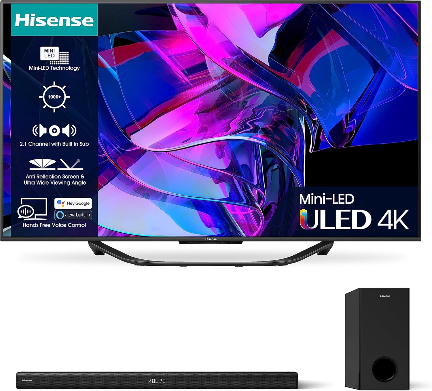 Hisense 144Hz Mini-LED TV U7K and HS218 with 200W Output, Dolby Audio