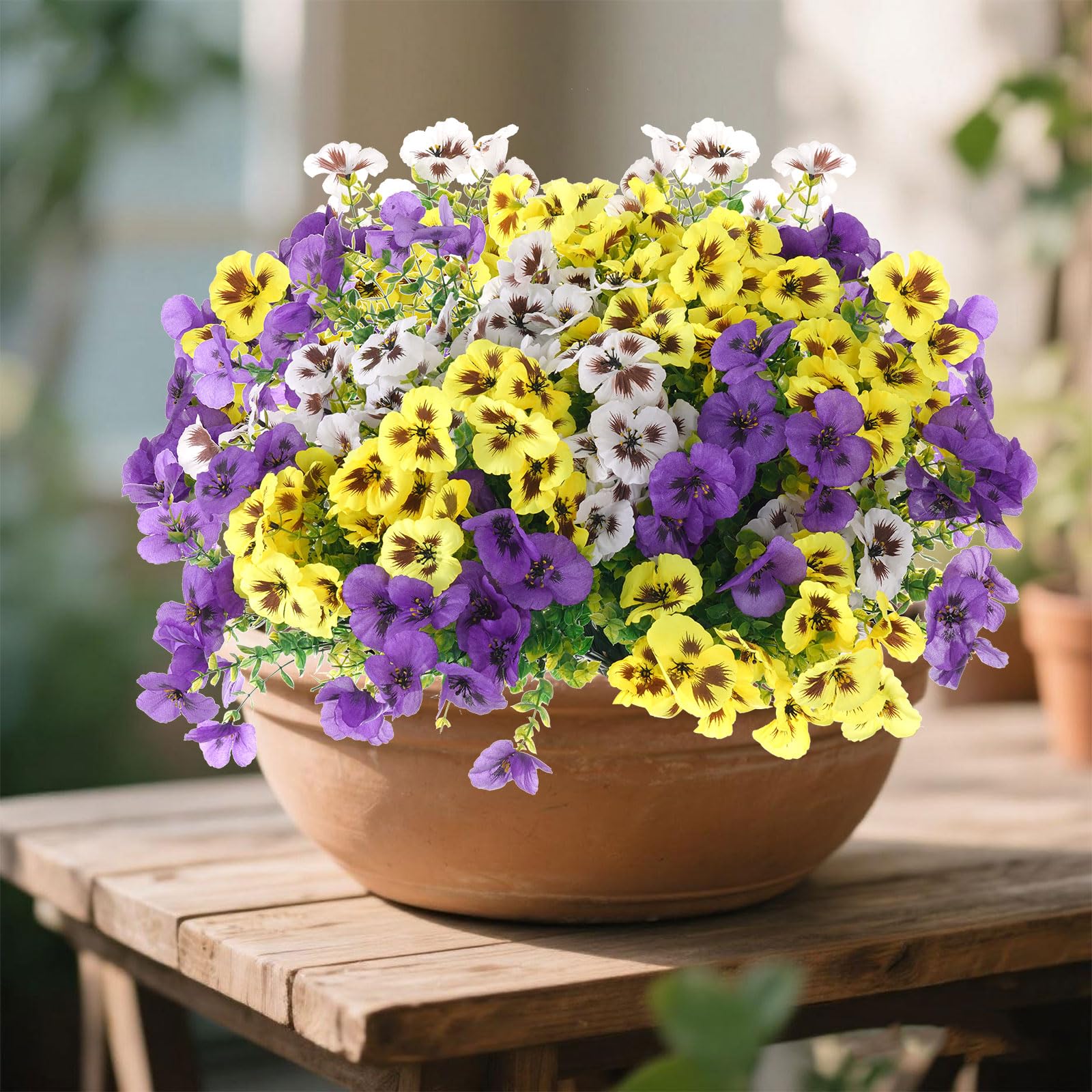 hoyuwak Künstliche Stiefmütterchen Blumen - UV-beständige künstliche Stiefmütterchen Blumen für den Außenbereich, Garten, Terrasse, Pflanzgefäße, keine Wartung, Kunstpflanzen für Heimdekoration