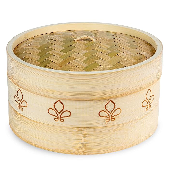 Buy Bamboo Steamer 10 Inch Premium 2 Tier Dumpling Steamer & Lid
