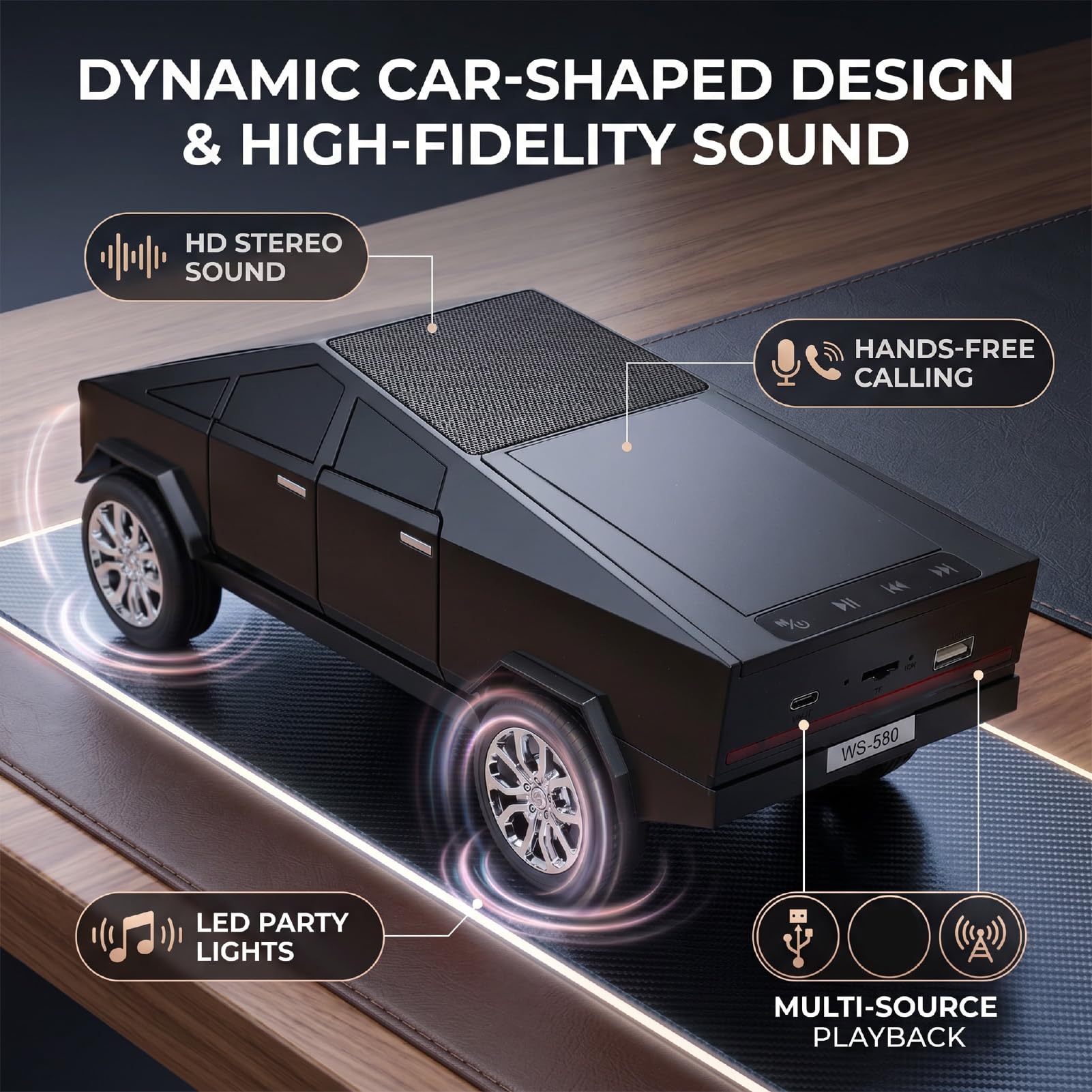 SENECESLI Altoparlanti per Auto, Schermo Display HD Audio, 15 W, Luce LED da Festa, for Intrattenimento in Auto (BLACK)