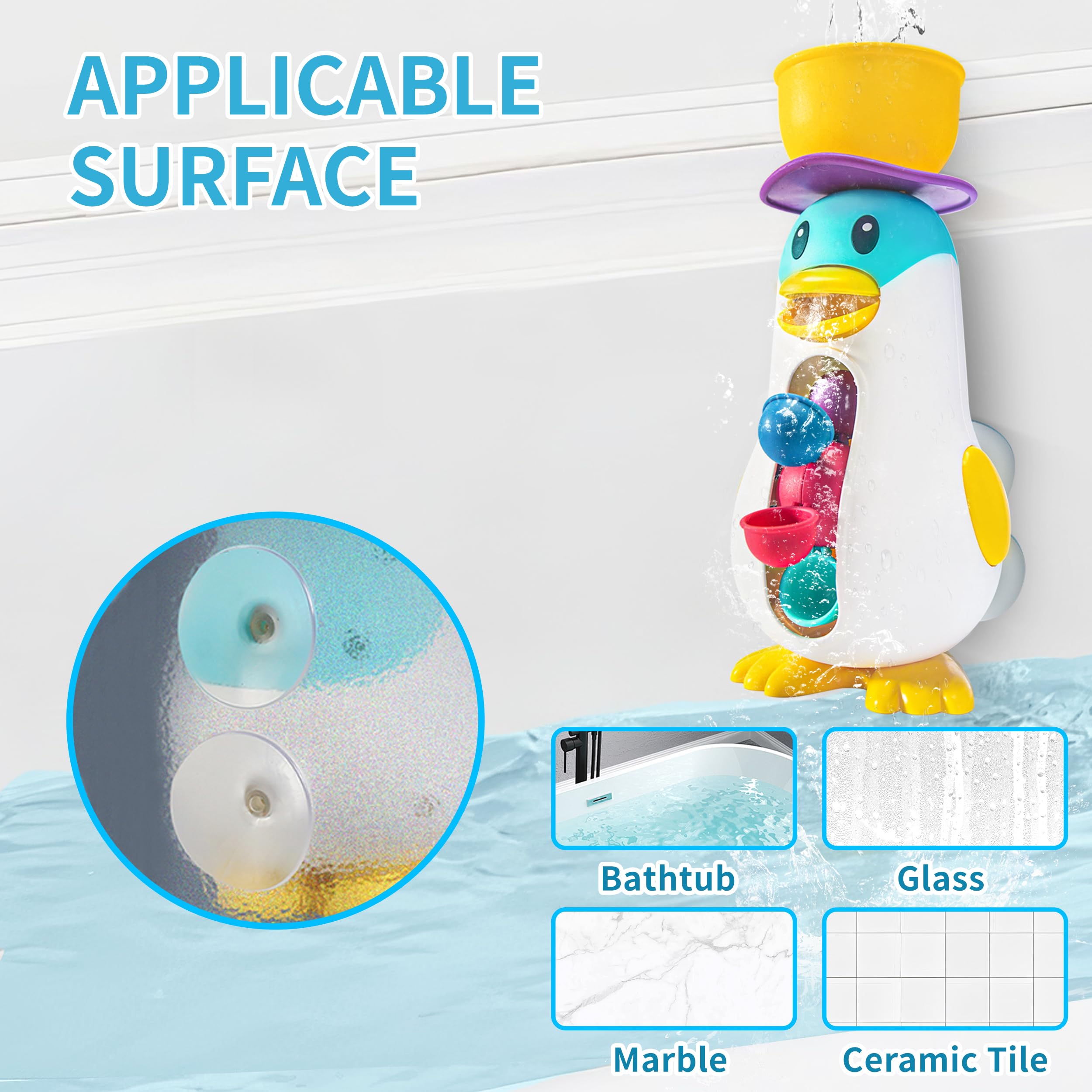 Juguete de baño para bebé, juguetes de bañera para niños pequeños con ventosas, juguetes de baño de pingüinos con rueda de agua giratoria, regalo de cumpleaños para niños y niñas 5