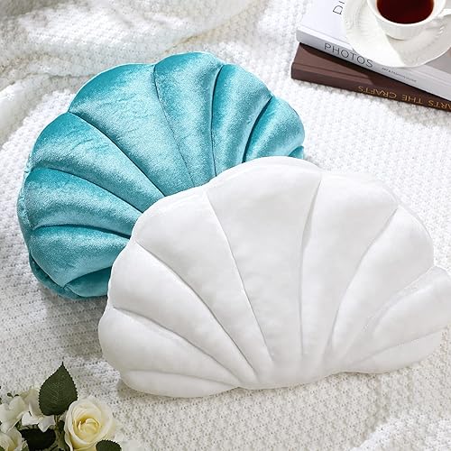 Miniatura 4 de Qunclay 2 almohadas de concha marina suaves en forma de concha de mar, bonitas almohadas decorativas para sofá, cama, sofá, sala de estar,
