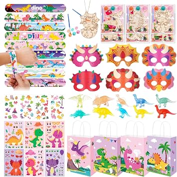Vanblue 96Pcs Pink Dinosaur Party Favors Goodie Bag Stuffers for Kids