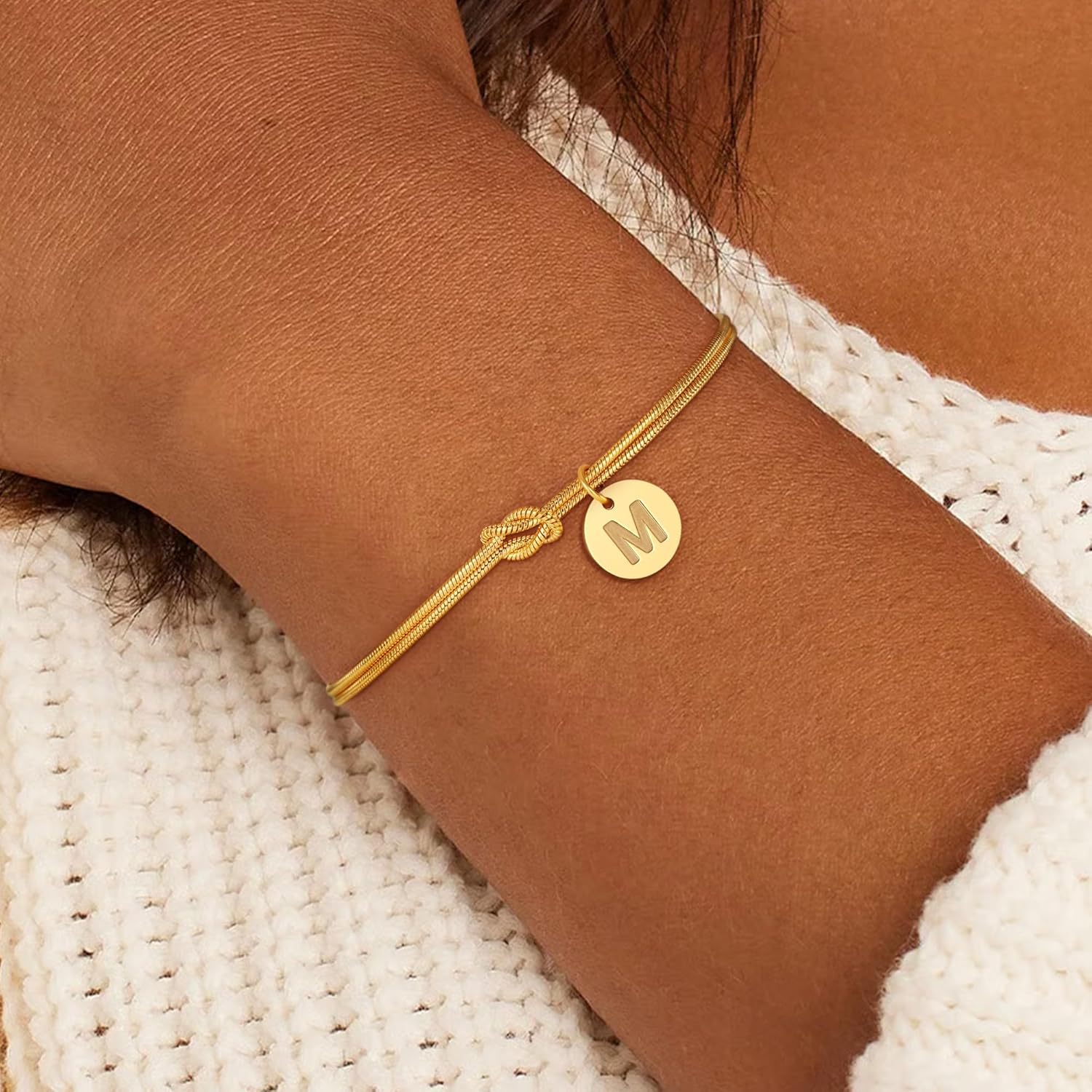 Gold Initial Bracelets for Women Girls - 18K Gold Plated A-Z Initial Bracelet Dainty Knot Bracelet Gold Bracelets for Women Teen Girl Gifts Trendy Stuff - Image 3