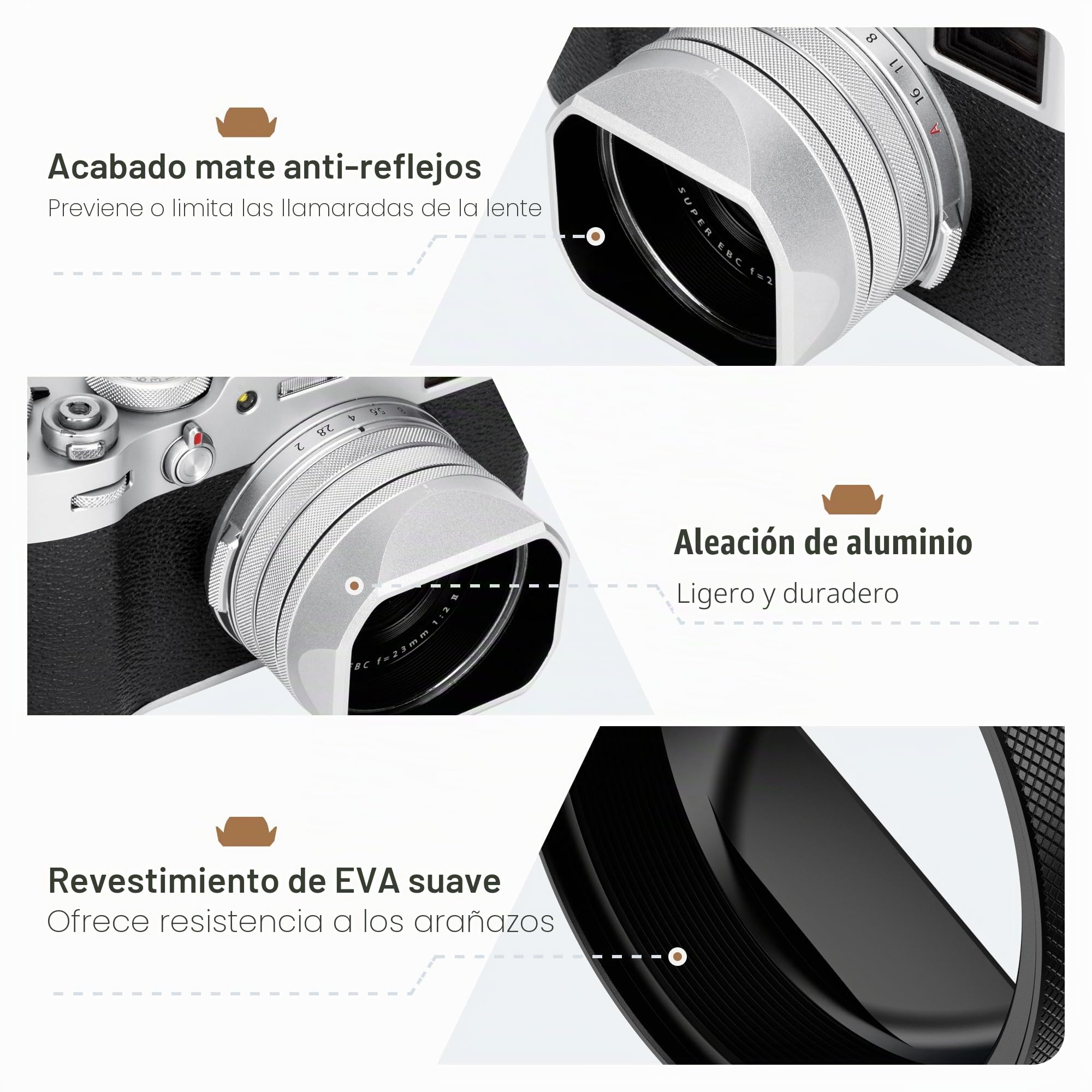 JJC Parasol clásico cuadrado de metal con anillo adaptador de 49 mm + tapa de capucha para cámara Fujifilm X100VI Fuji X100V Fuji X100F - Soporte de filtro de 49 mm - Negro