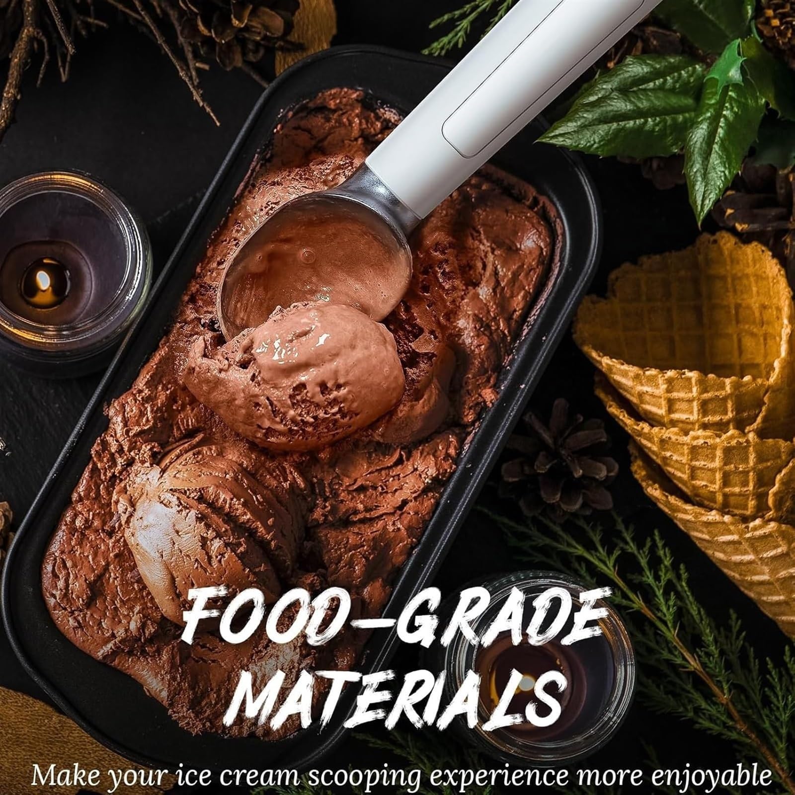 Cuillère à glace chauffante électrique, cuillère à glace chauffante automatique, 2 cuillères à glace chauffantes rechargeables avec affichage intelligent, capacité de 2 oz, étanché