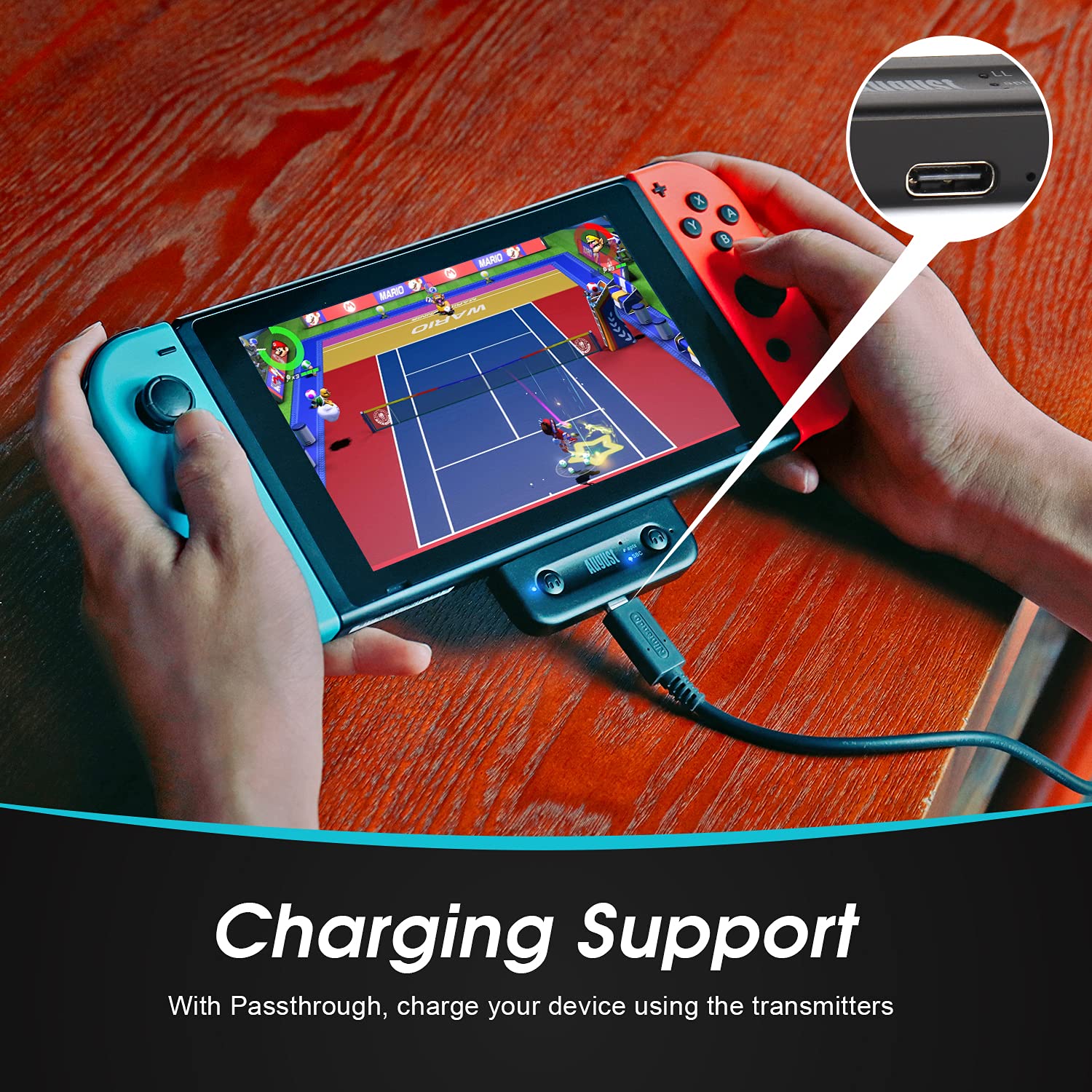 August MR410 - Adaptateur Bluetooth Switch USB C aptX LL Dual - Transmetteur Compatible Nintendo Switch, Téléphone Tablettes Android, Macbook, Surface - Passtrough & Adaptateur USB-C vers USB Inclus