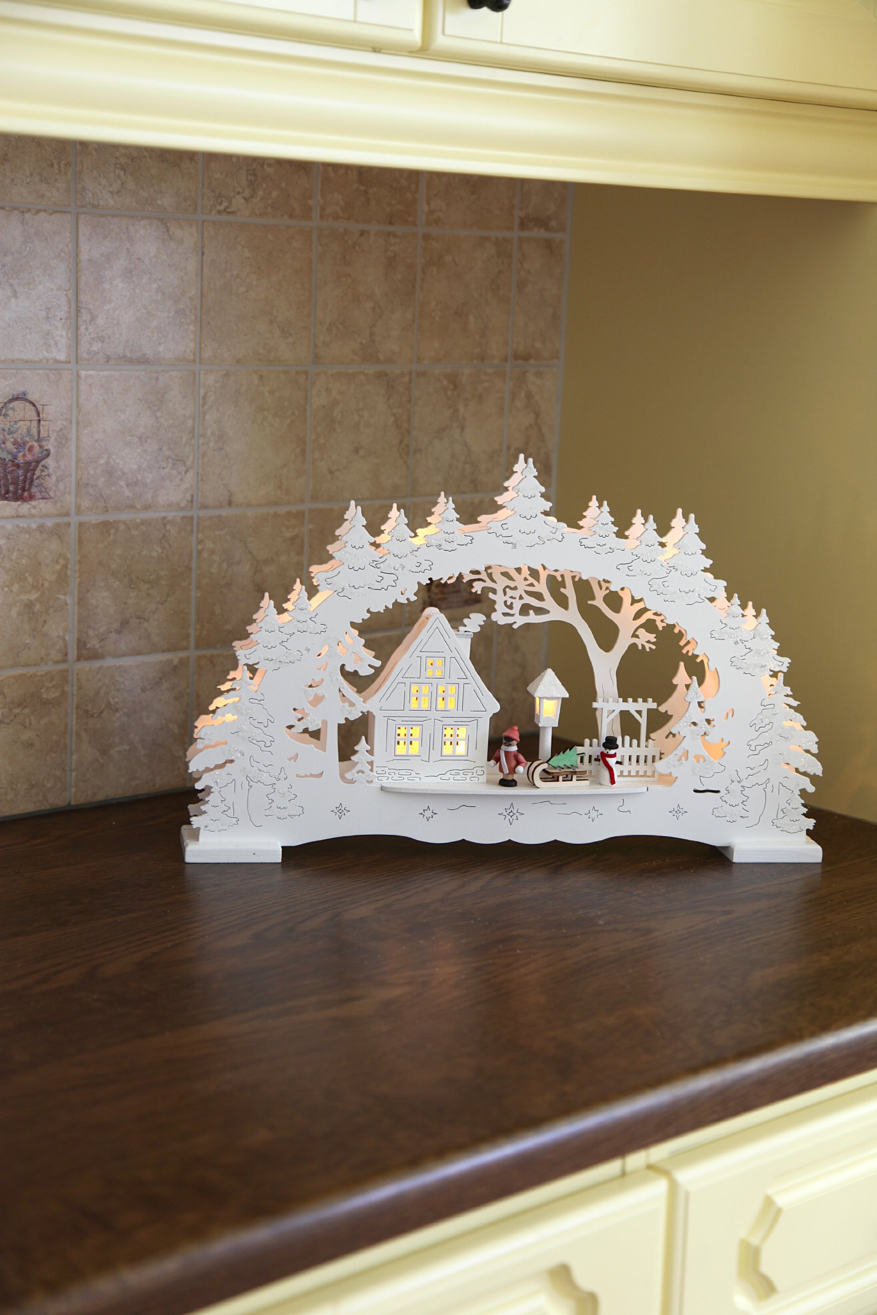 Best Season LED-Fensterleuchter "Village", 10 warm weiß LED, Material: Holz , Trafo circa 27 x 43 cm, natur 270-27