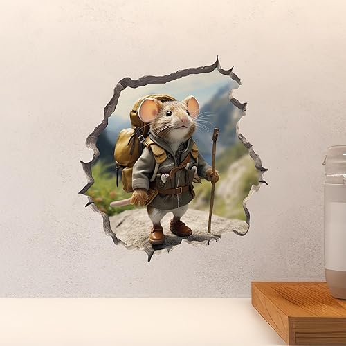 Miniatura 5 de Calcomanía de pared 3D con agujero de ratón para excursionismo de primavera
