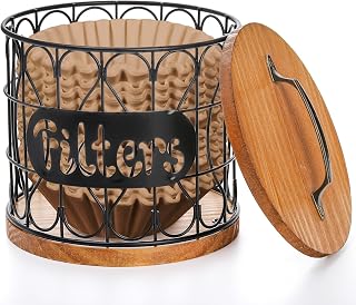 Coffee Filter Holder with Lid, Rustic Large Capacity K Cup Holder Coffee Pod Dispenser Storage Canister Organizer Basket, Coffee Bar Accessories Decor