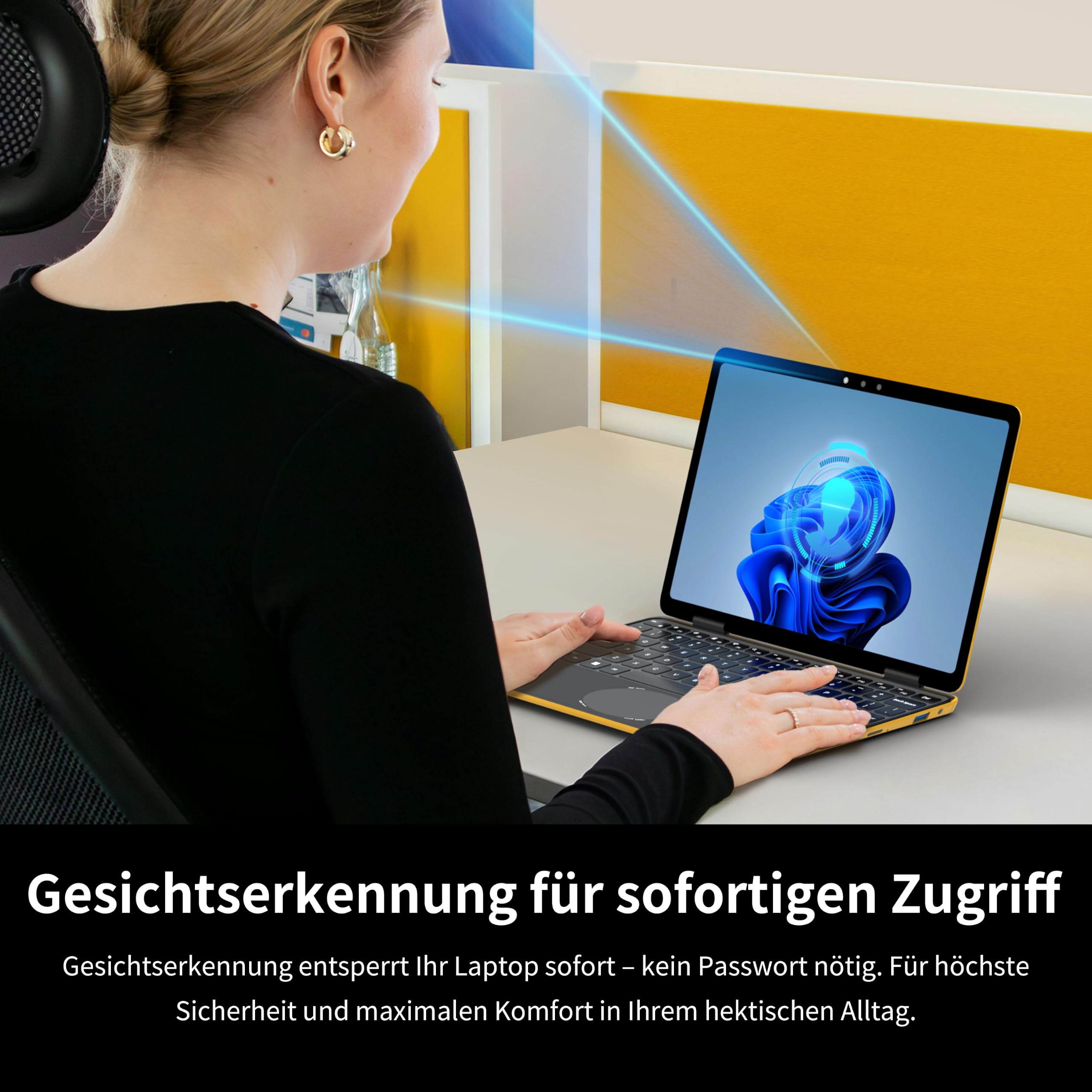 Amita 11" 2-in-1 Touchscreen Rosa Laptop, N100 Quad-Core Prozessor, 16GB RAM 512GB SSD, Gesichtserkennung, FHD IPS, 360° Klappbar (Gelb, 16GB RAM | 512GB SSD) | 360° Convertible Notebook, FHD 1920 × 1200, Hintergrundbeleuchtete Tastatur, USB-C, WiFi 5
